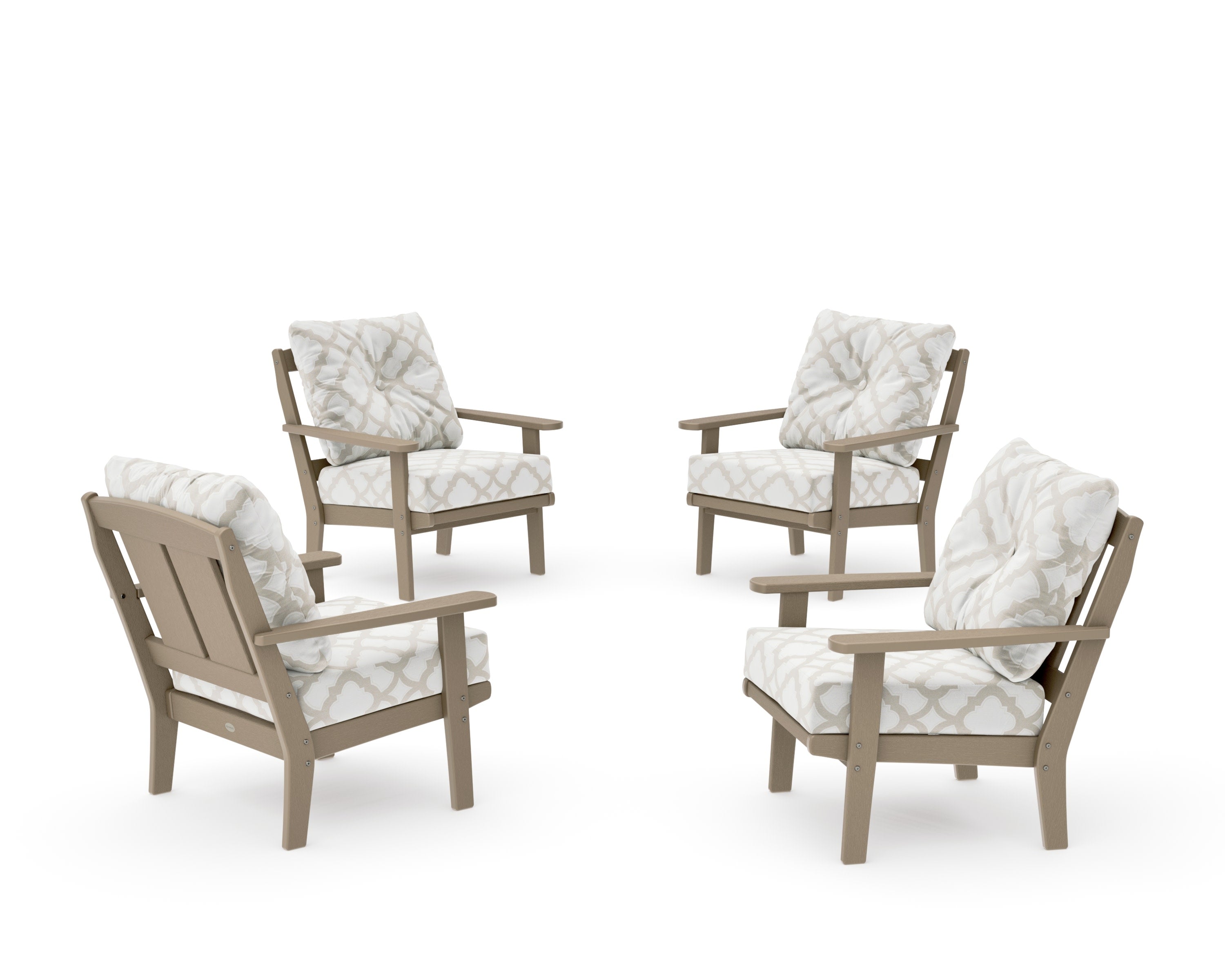Mission 5-Piece Deep Seating Set with Fire Pit Table in Vintage Sahara / Trellis Dune Burlap