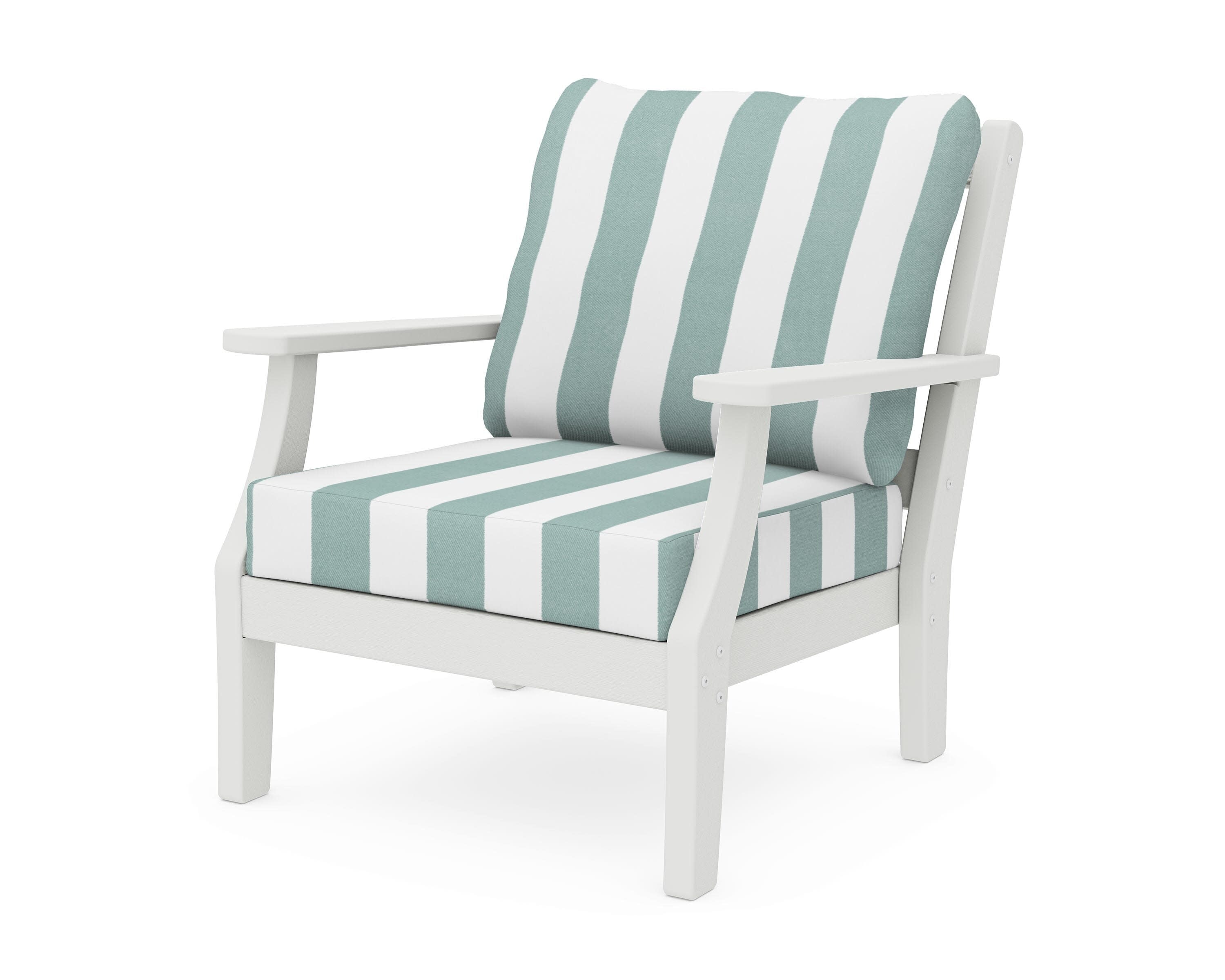 Chinoiserie Deep Seating Chair in Vintage White / Cabana Stripe Glacier Spa