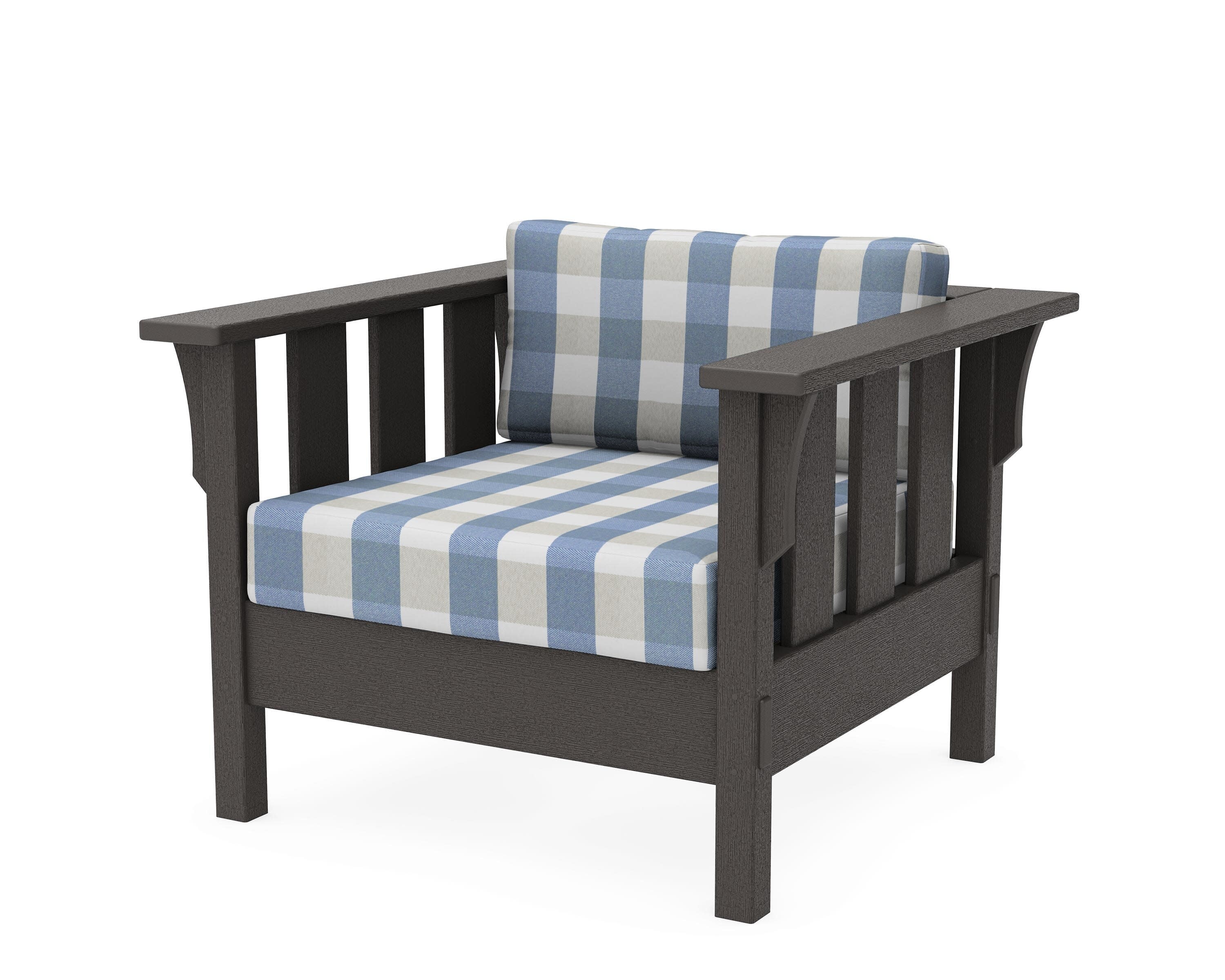 Acadia Deep Seating Chair in Vintage Coffee / Buffalo Plaid Sky Blue