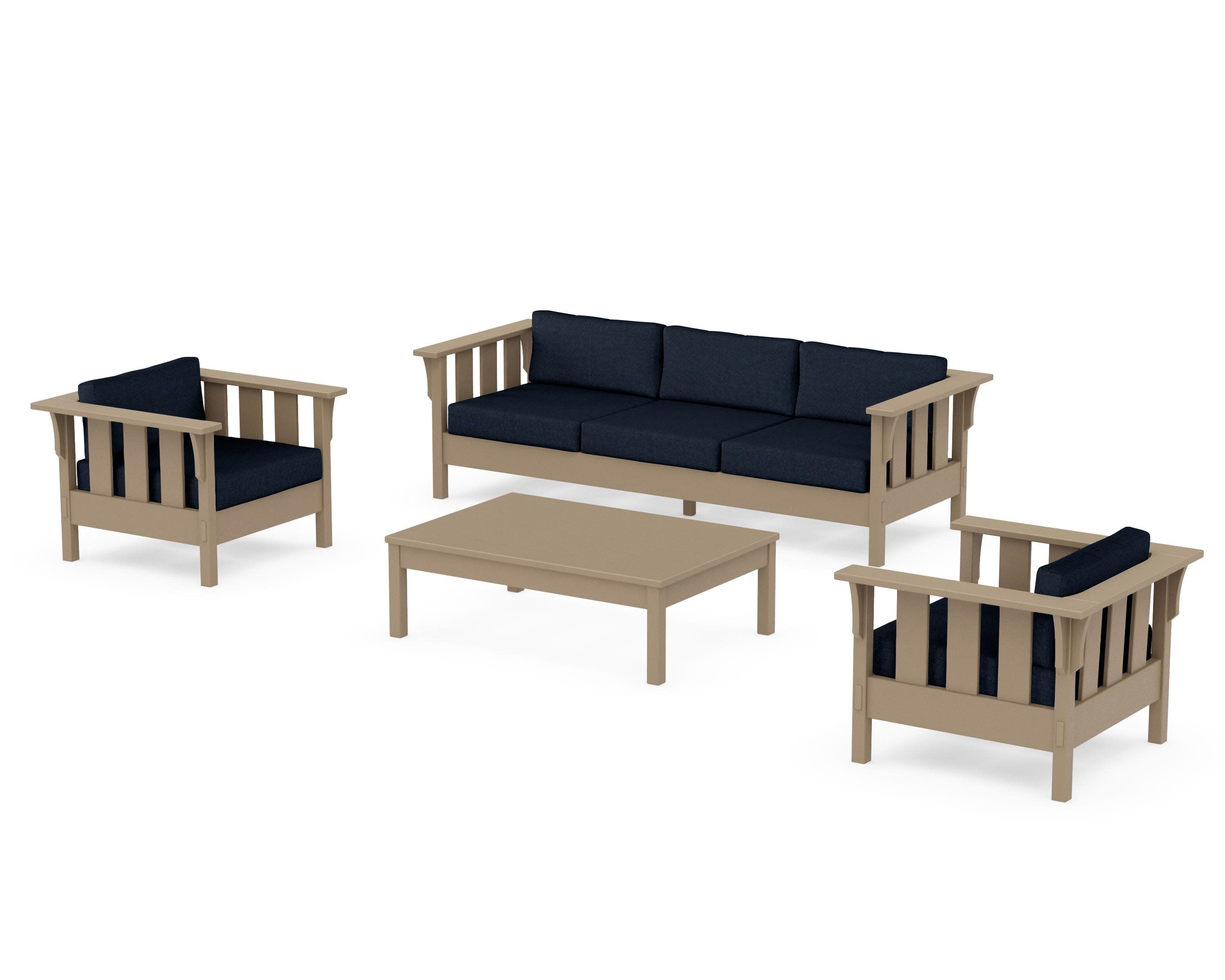 Acadia 4-Piece Deep Seating Set with Sofa in Vintage Sahara / Marine Indigo