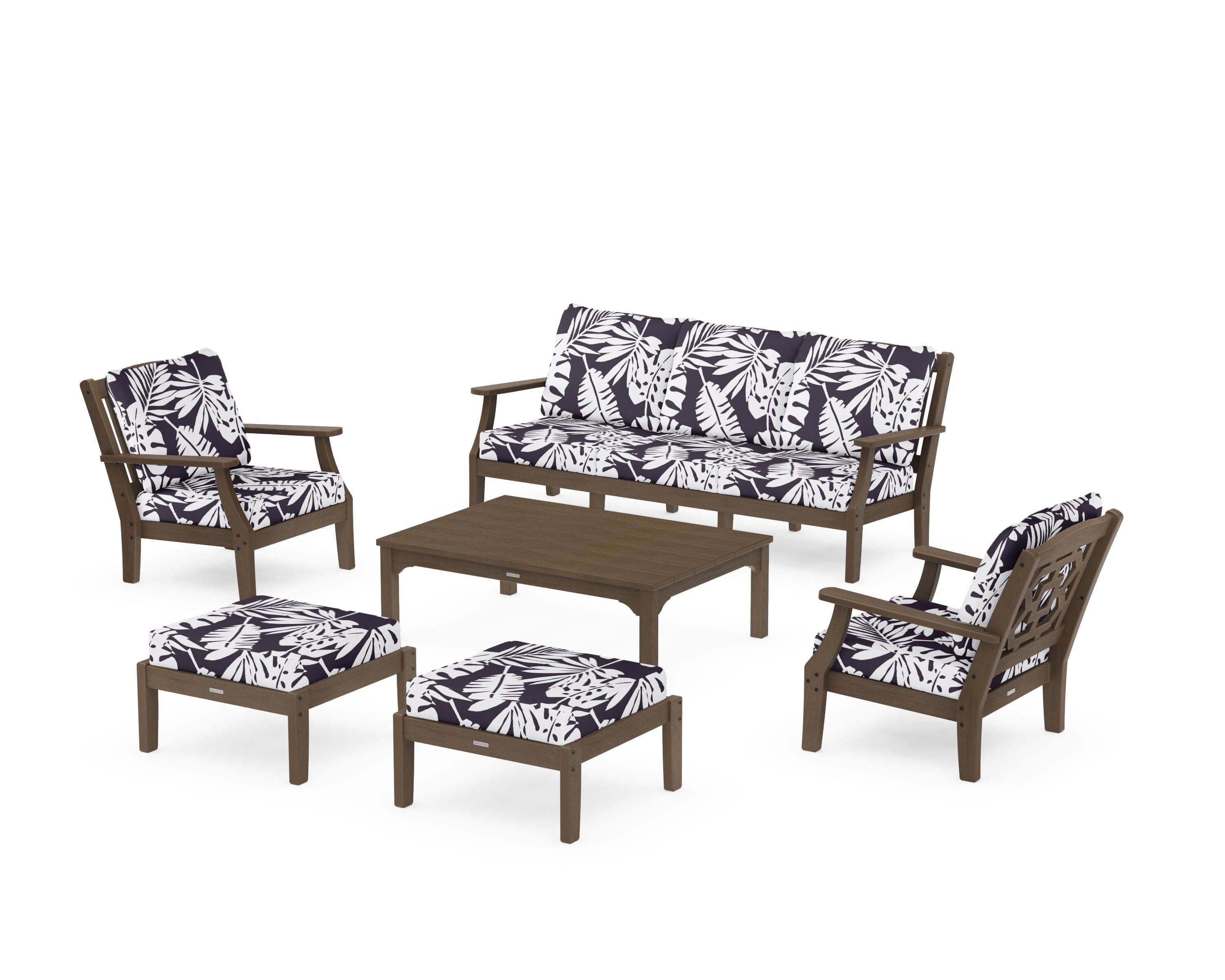 Chinoiserie 6-Piece Lounge Sofa Set in Kona / Leaf Navy