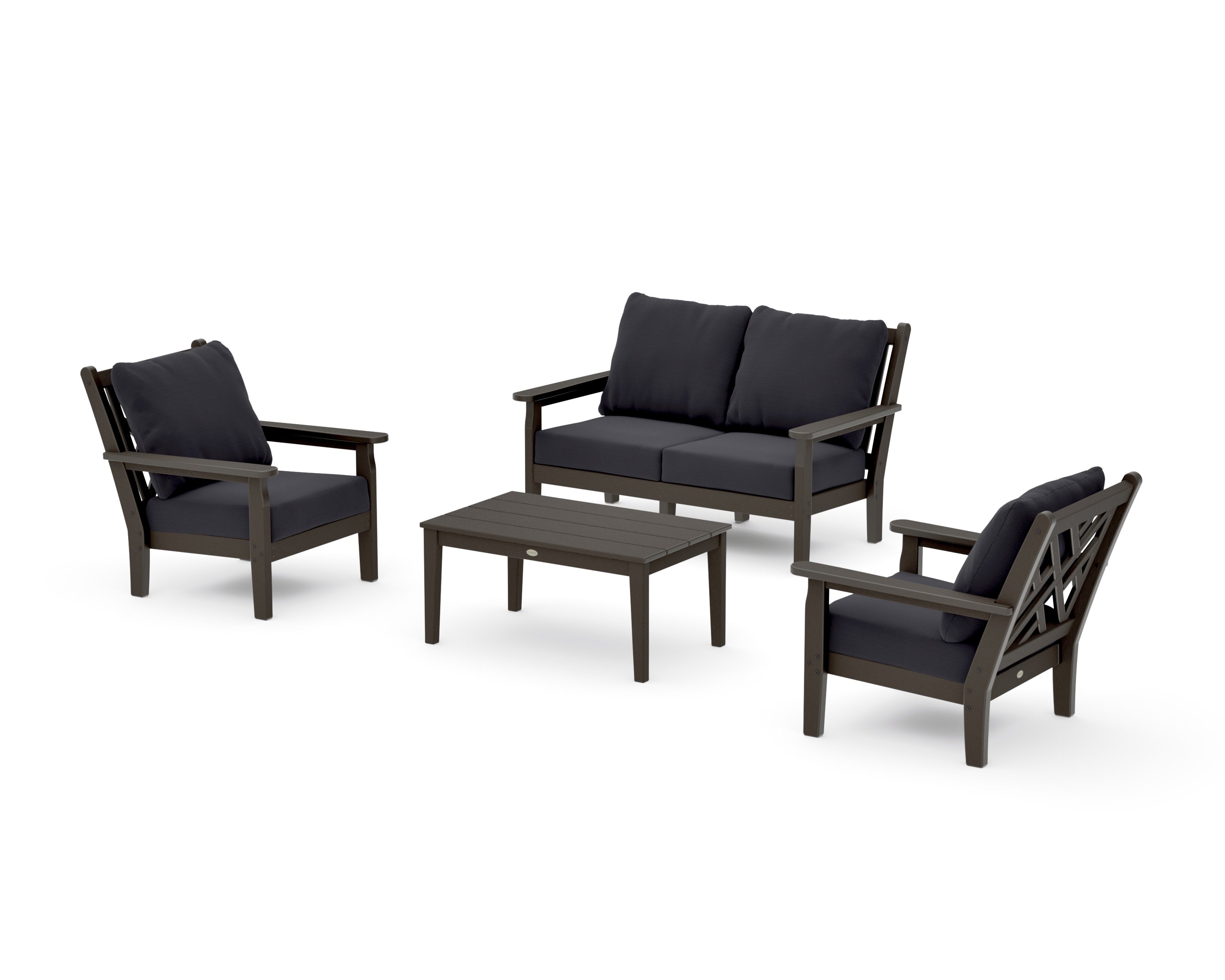 Chippendale 4-Piece Deep Seating Set with Loveseat in Vintage Coffee / Midnight Linen