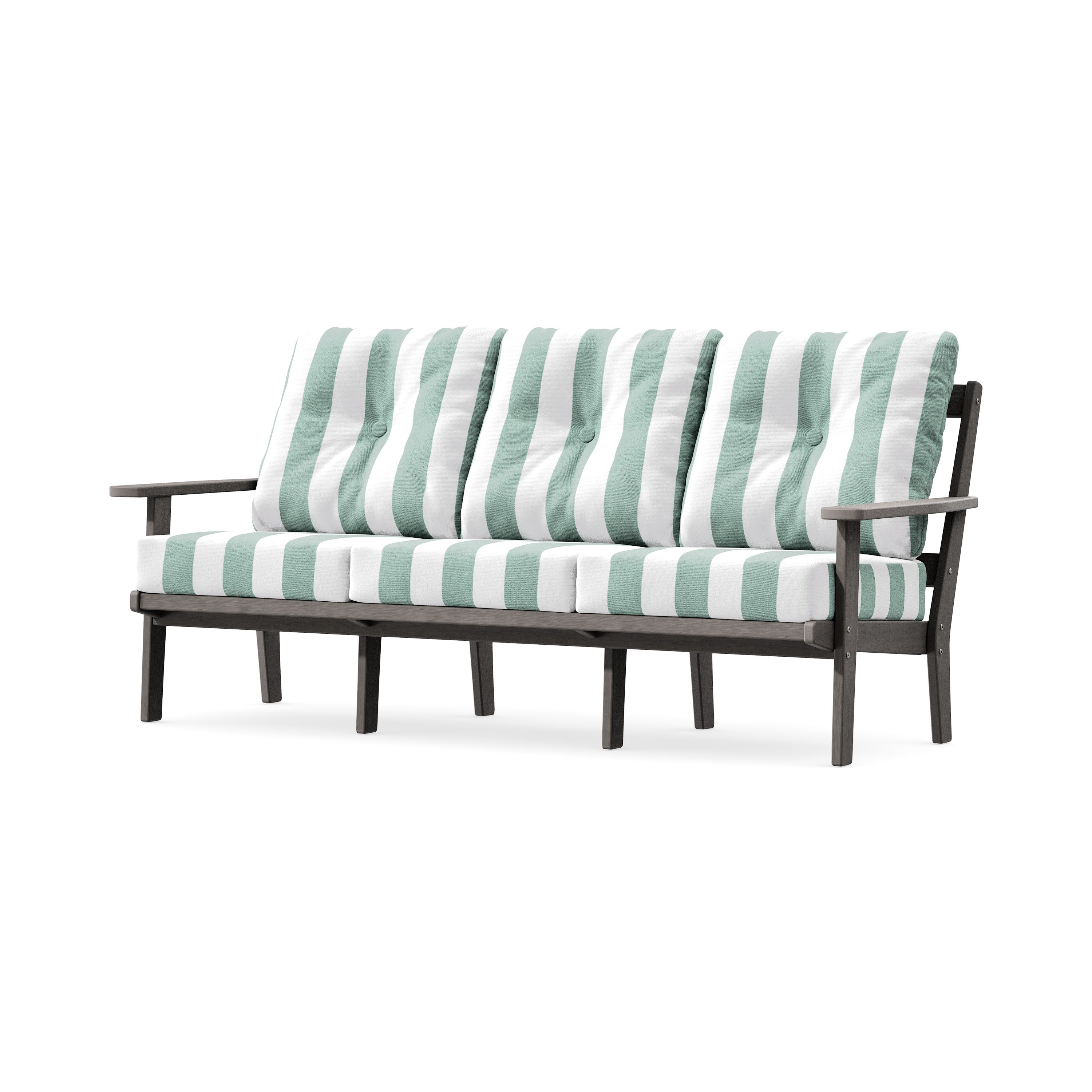 Oxford Deep Seating Sofa in Driftwood / Cabana Stripe Glacier Spa