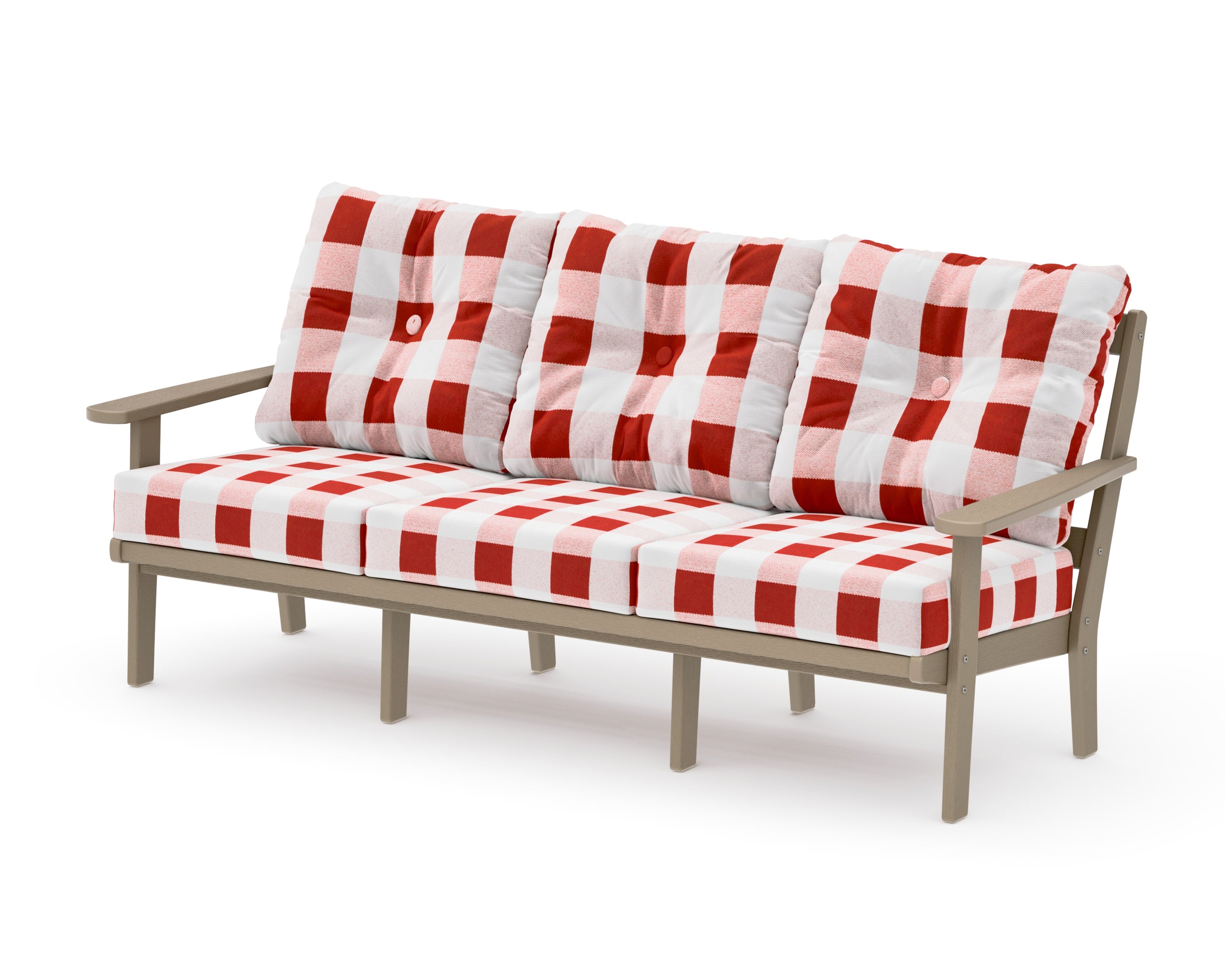 Mission Deep Seating Sofa in Vintage Sahara / Buffalo Plaid Crimson