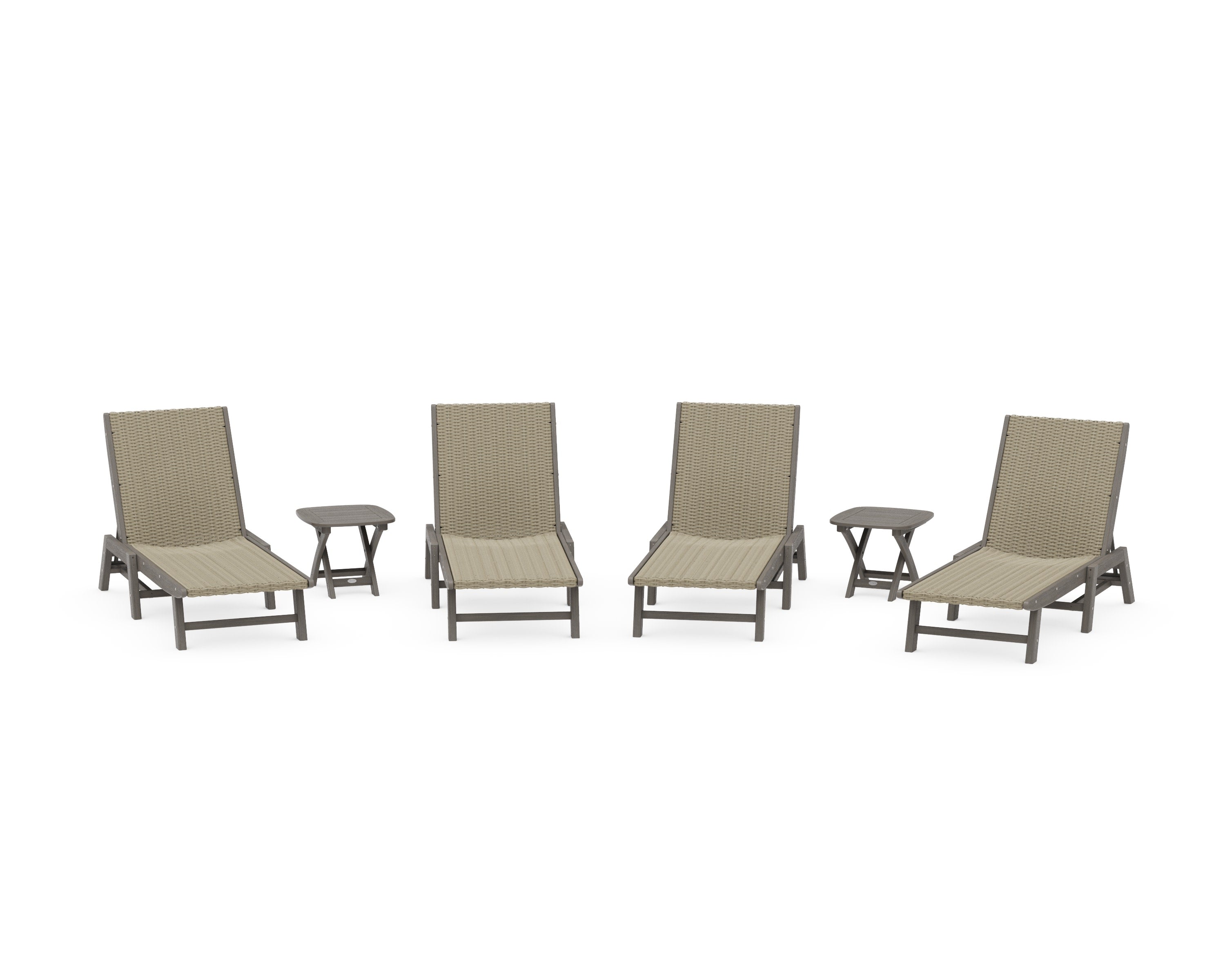 6- Piece Coastal Woven Chaise Chaise Lounge Set in Driftwood / Dune Grass
