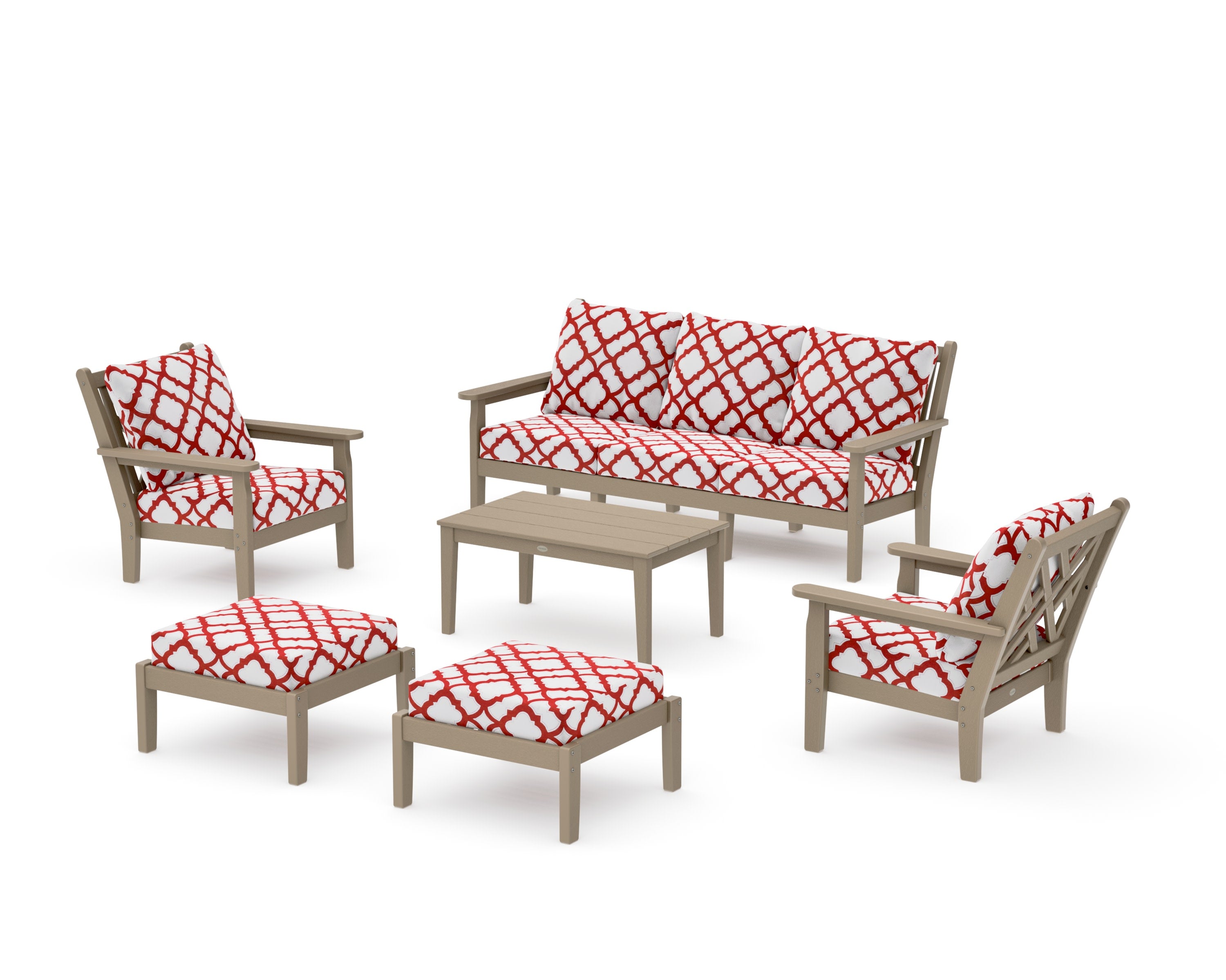 Chippendale 6-Piece Lounge Sofa Set in Vintage Sahara / Trellis Crimson