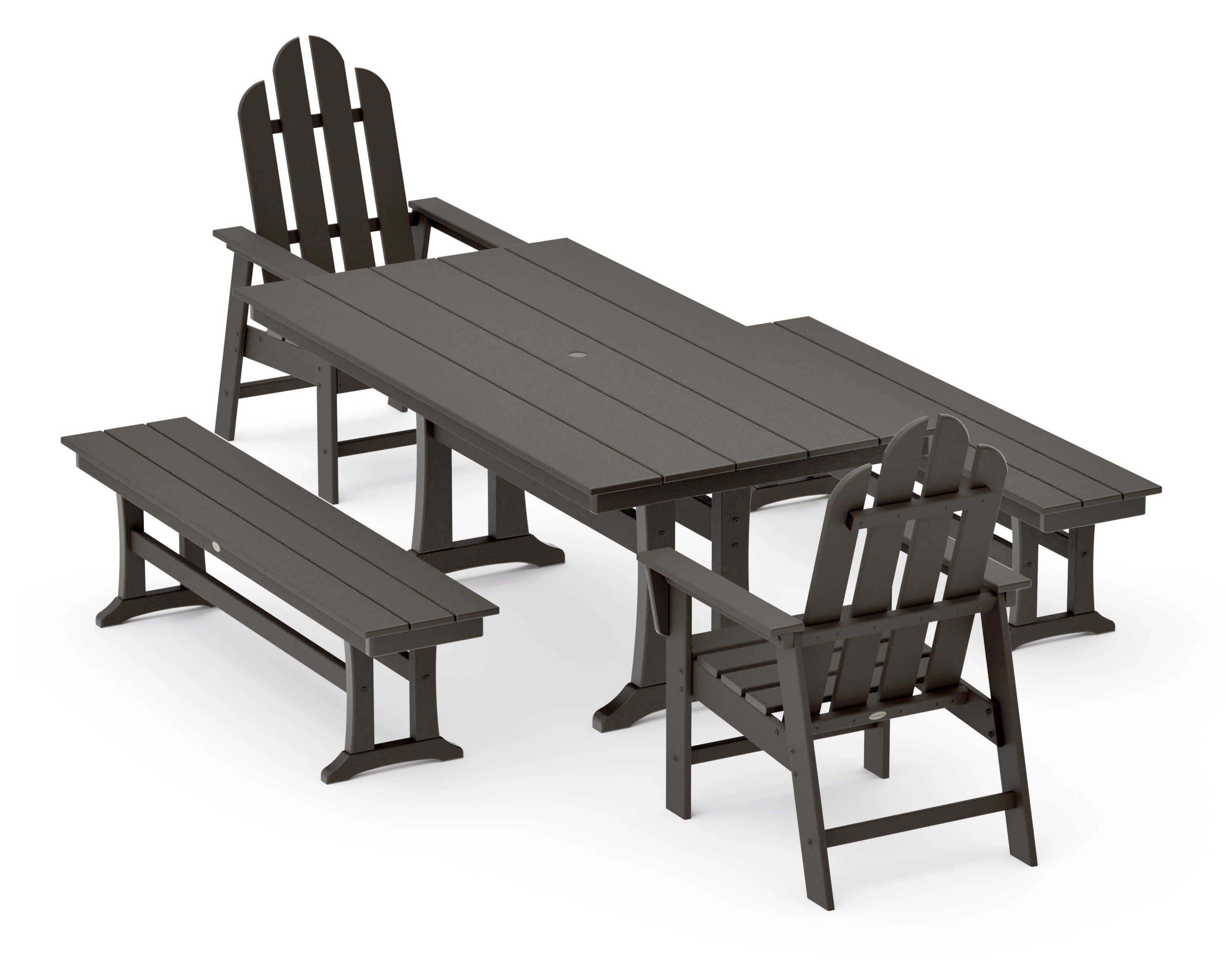 Long Island 5-Piece Farmhouse Dining Set With Trestle Legs in Vintage Coffee