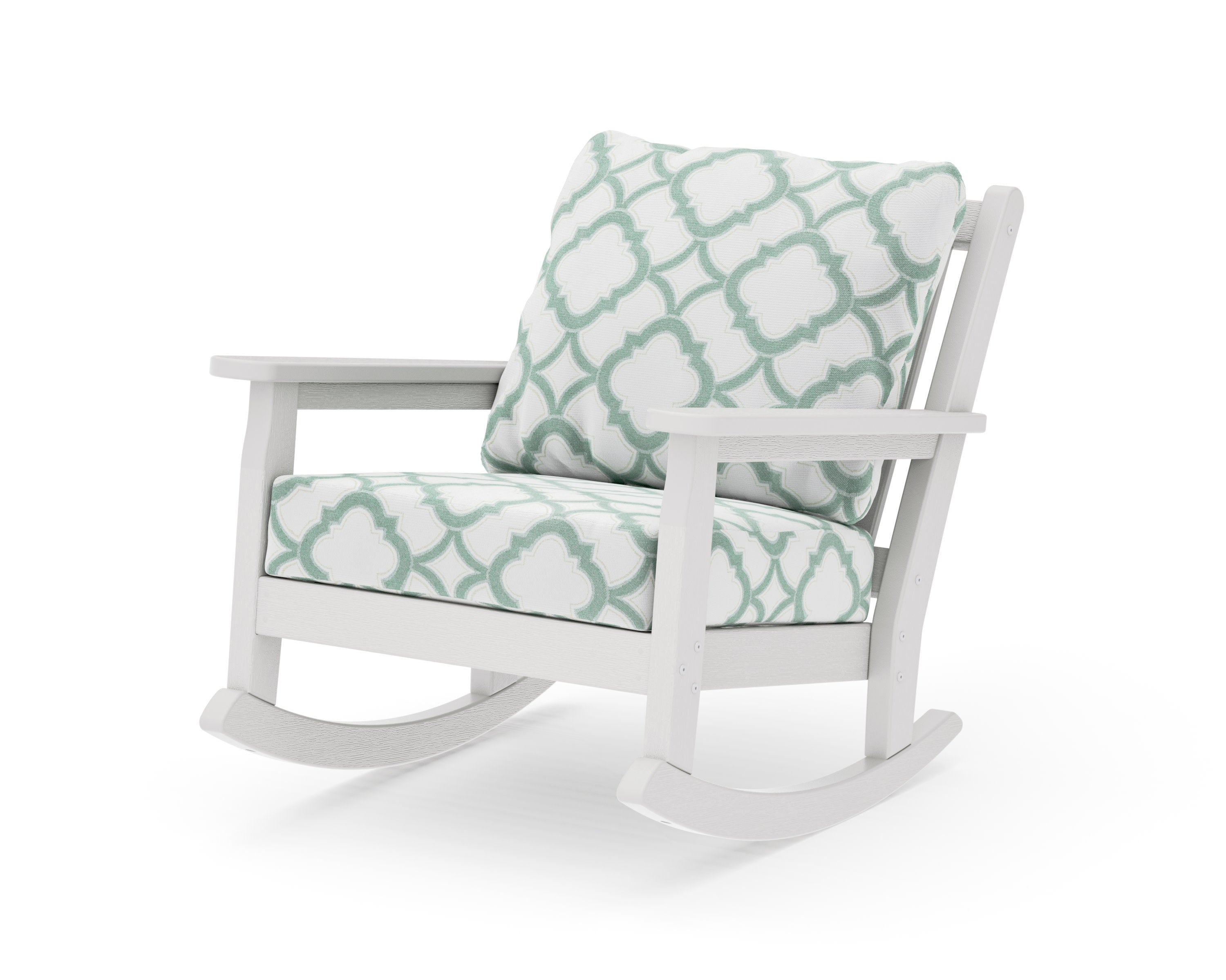 Chippendale Deep Seating Rocking Chair in Vintage White / Trellis Glacier Spa