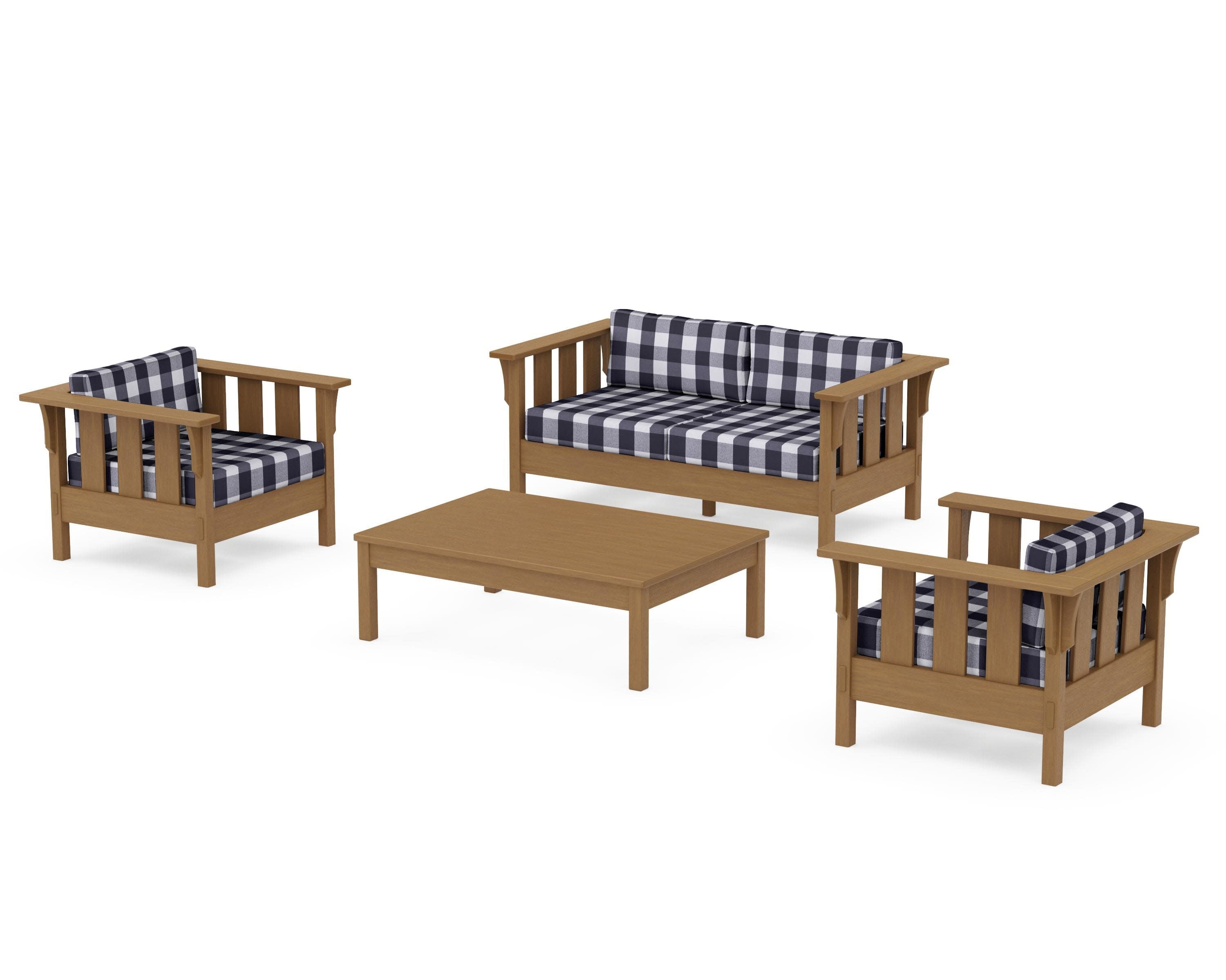Acadia 4-Piece Deep Seating Set with Loveseat in Natural / Buffalo Plaid Navy