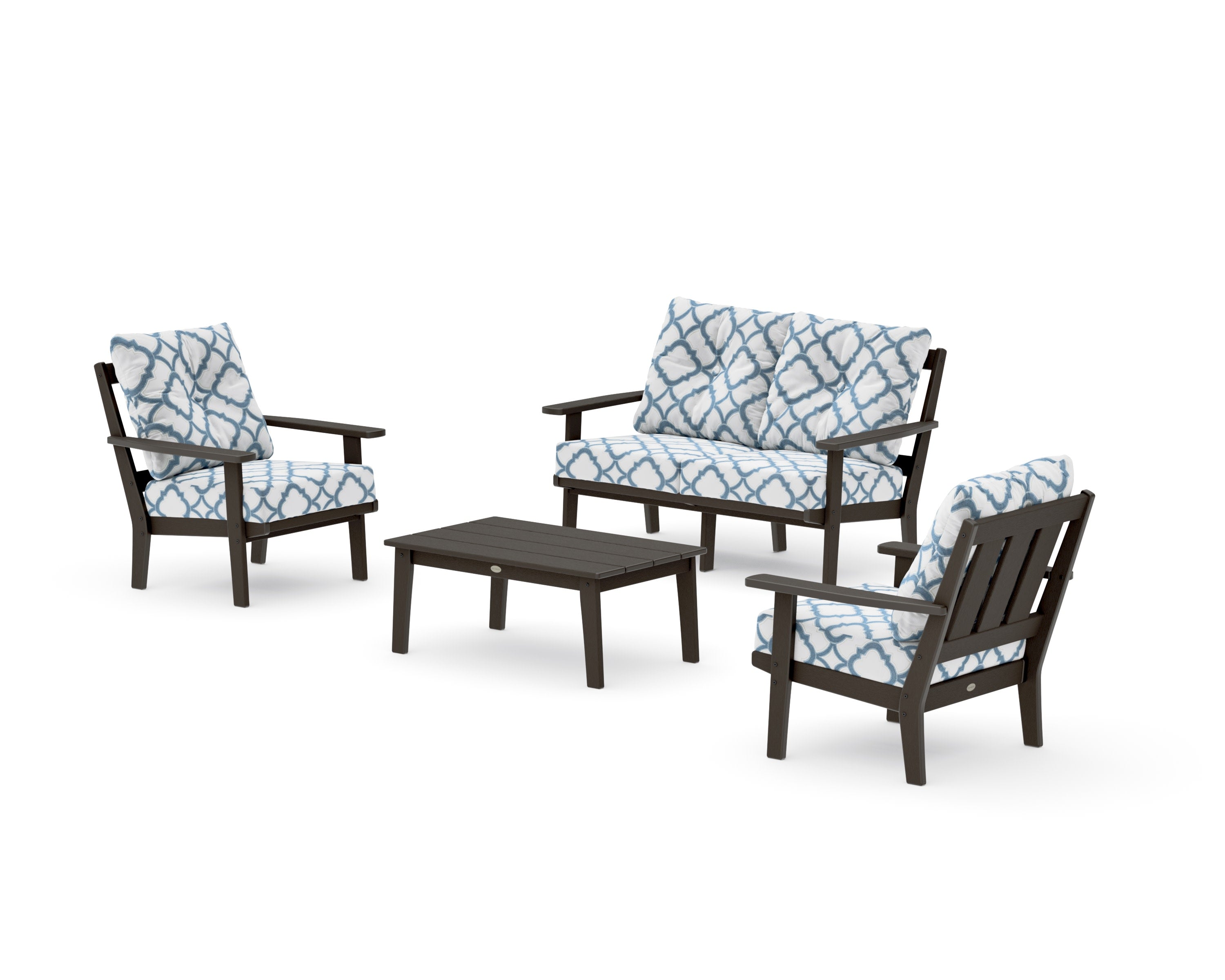 Oxford 4-Piece Deep Seating Set with Loveseat in Vintage Coffee / Trellis Sky Blue