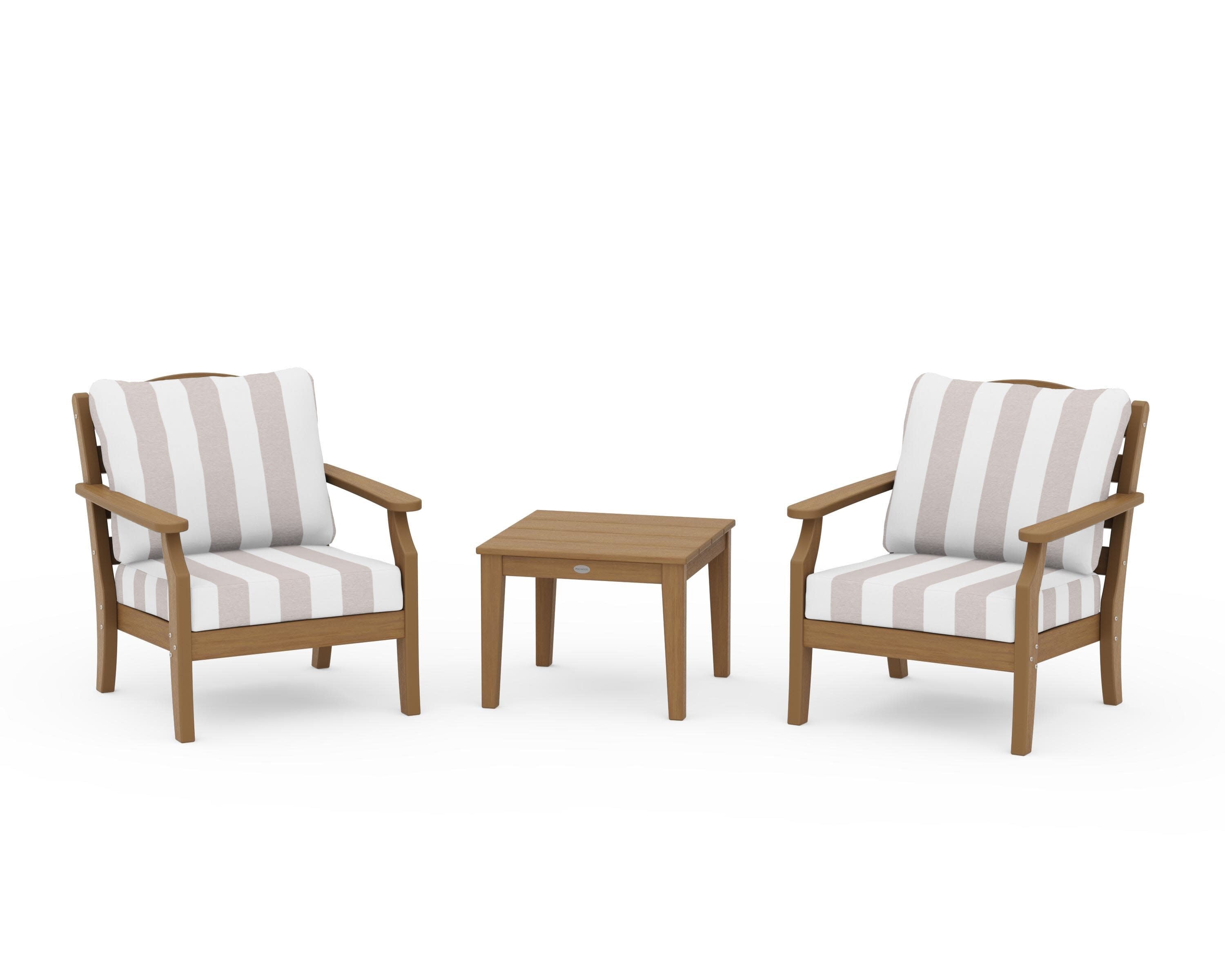 Savannah 3-Piece Deep Seating Set in Natural / Cabana Stripe Dune Burlap
