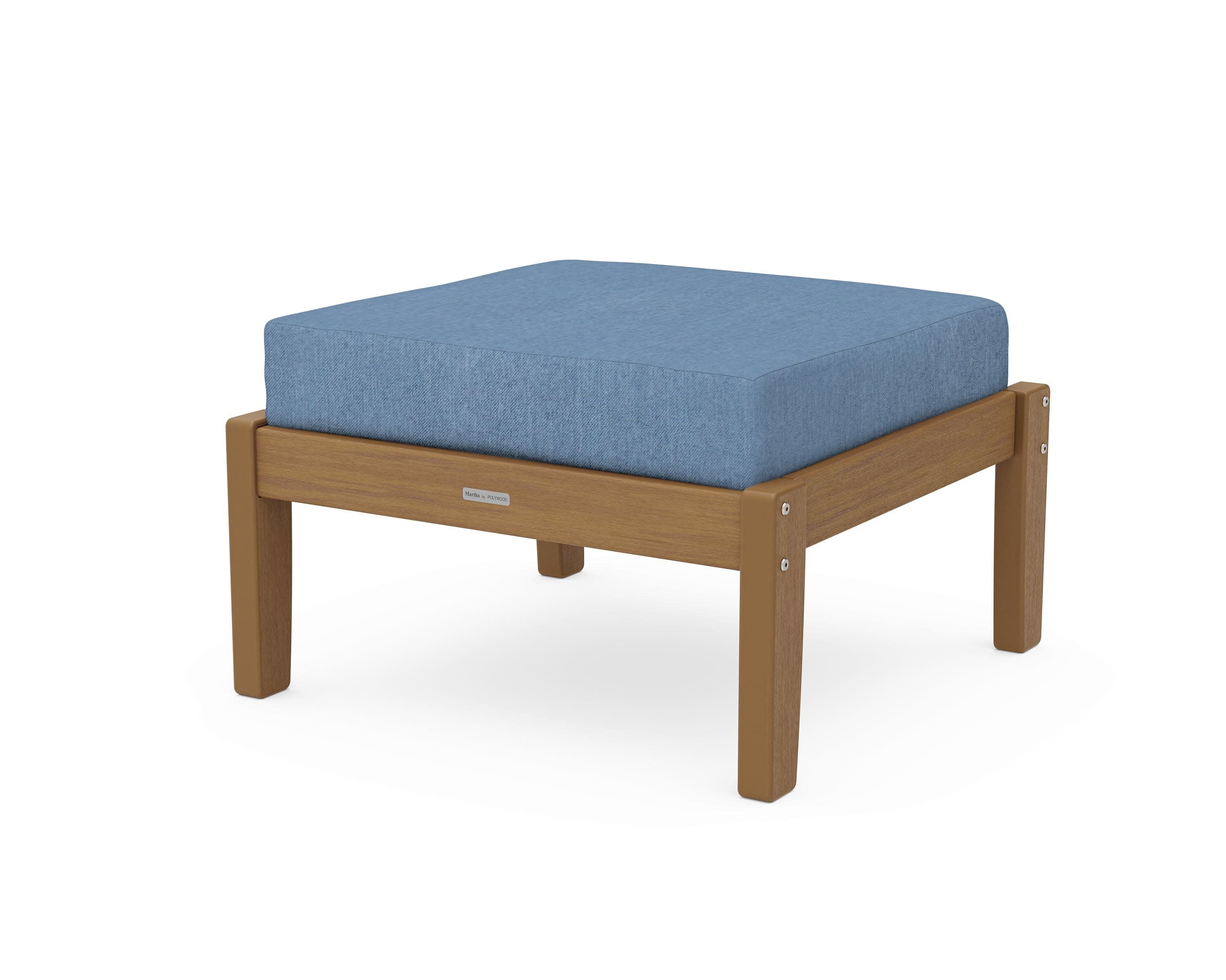 Chinoiserie Deep Seating Ottoman in Natural / Sky Blue