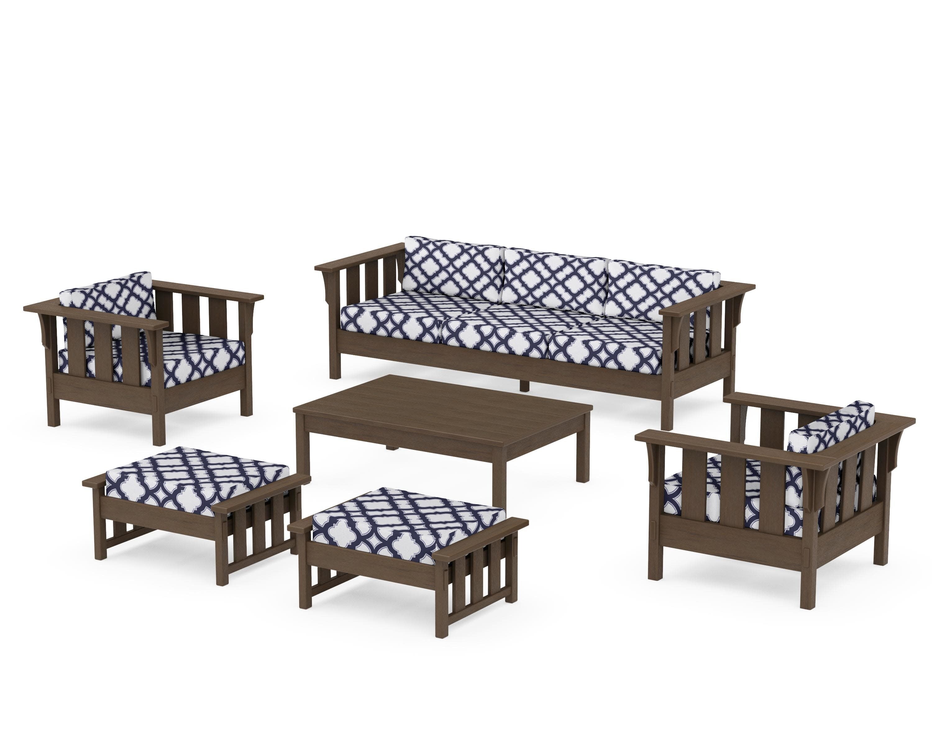 Acadia 6-Piece Lounge Sofa Set in Kona / Trellis Navy
