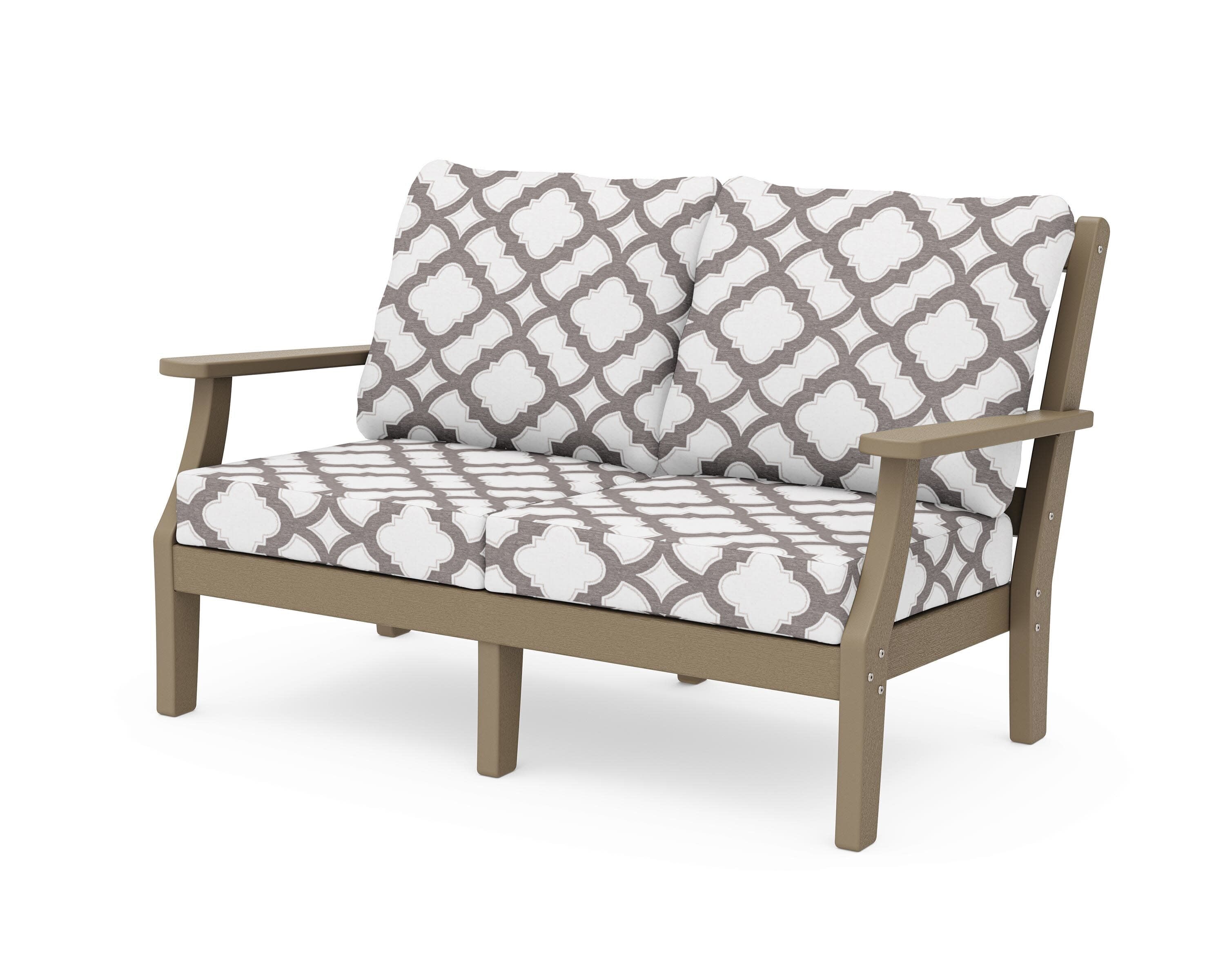 Chinoiserie Deep Seating Loveseat in Vintage Sahara / Trellis Grey Mist