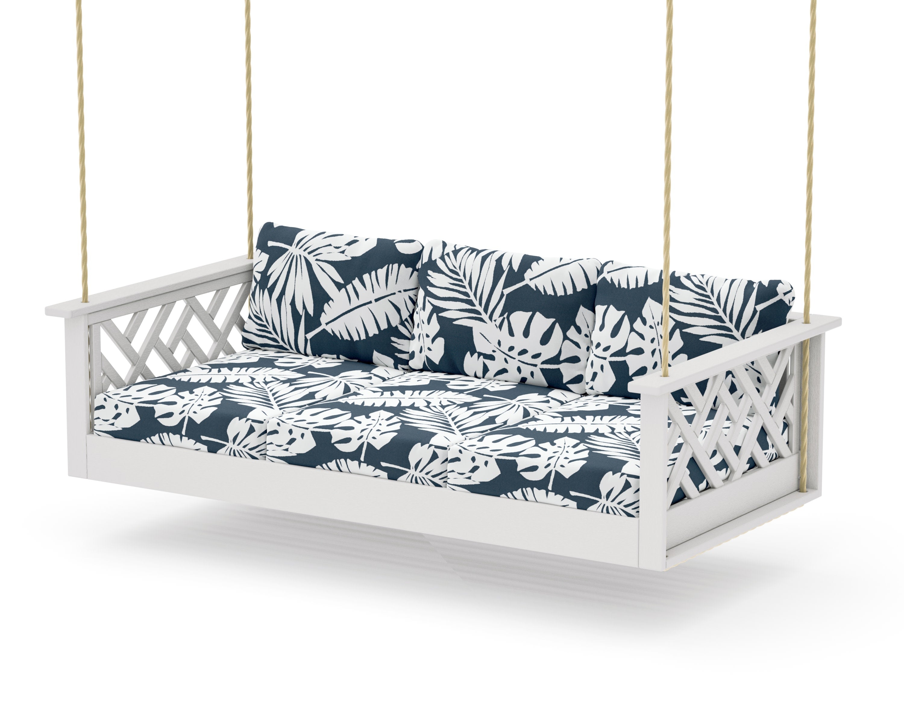Chippendale Daybed Swing in Vintage White / Leaf Marine Indigo