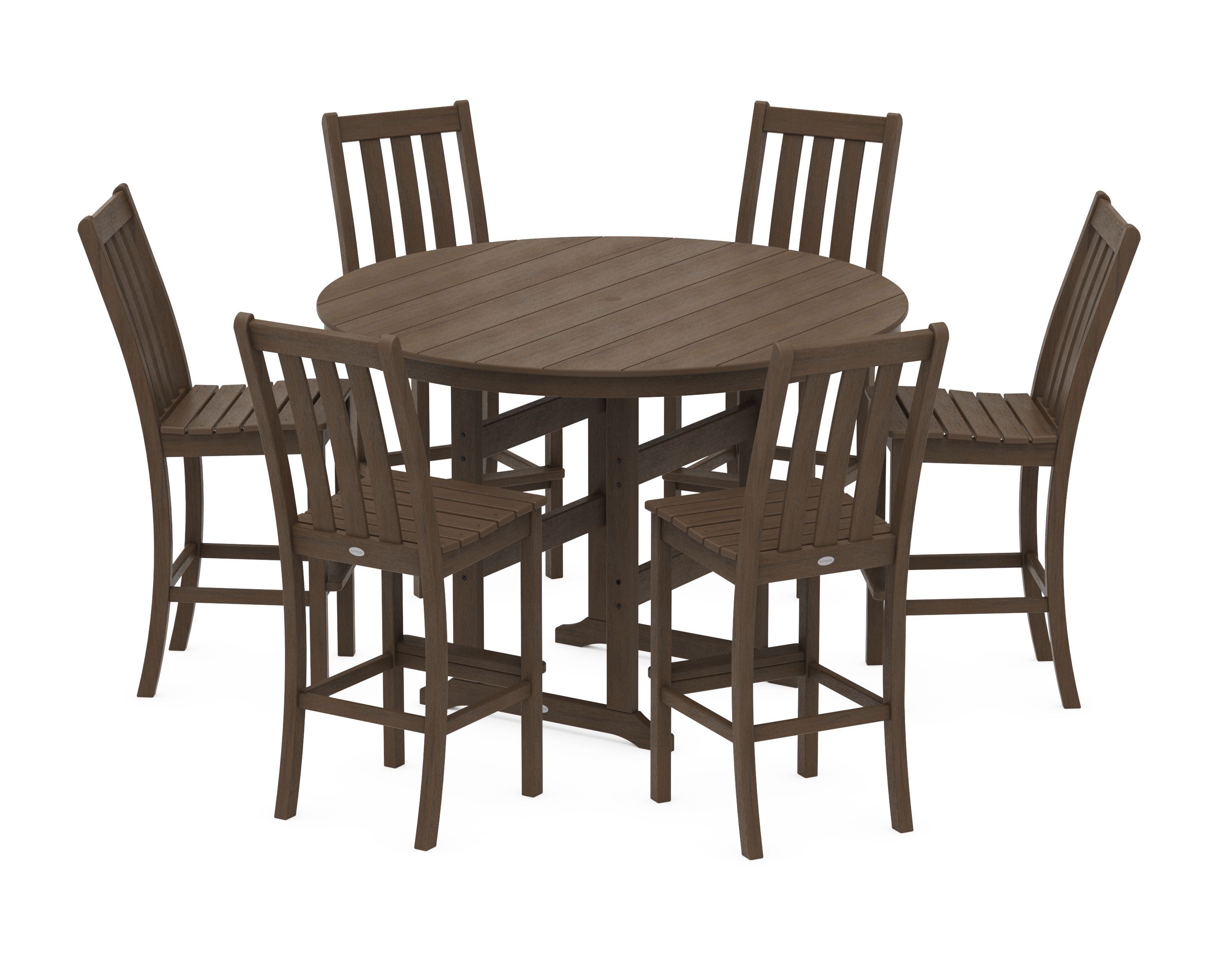 Vineyard 7-Piece Side Chair Round Farmhouse Bar Set in Kona