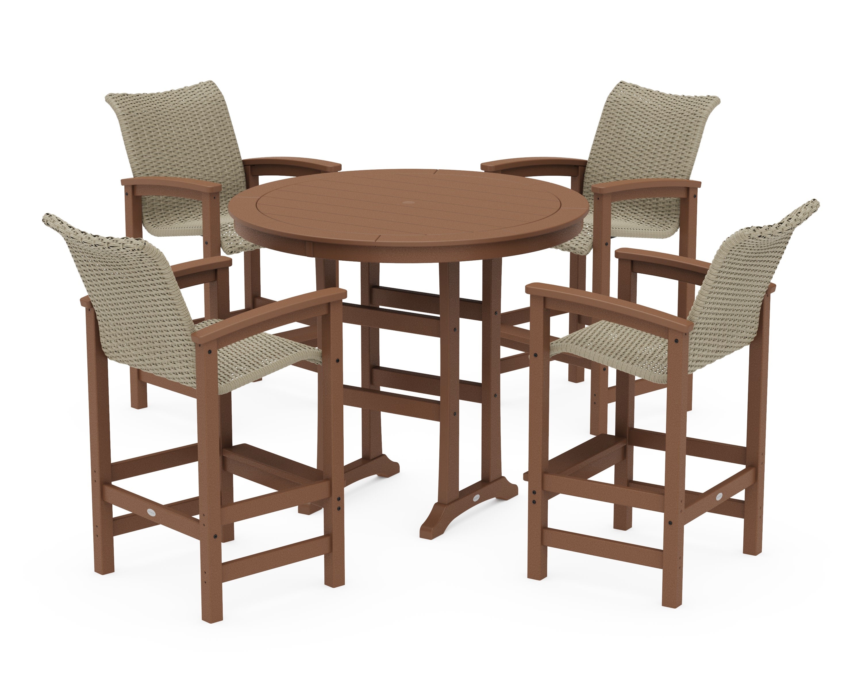 Coastal Woven 5-Piece Round Bar Set in Teak / Dune Grass