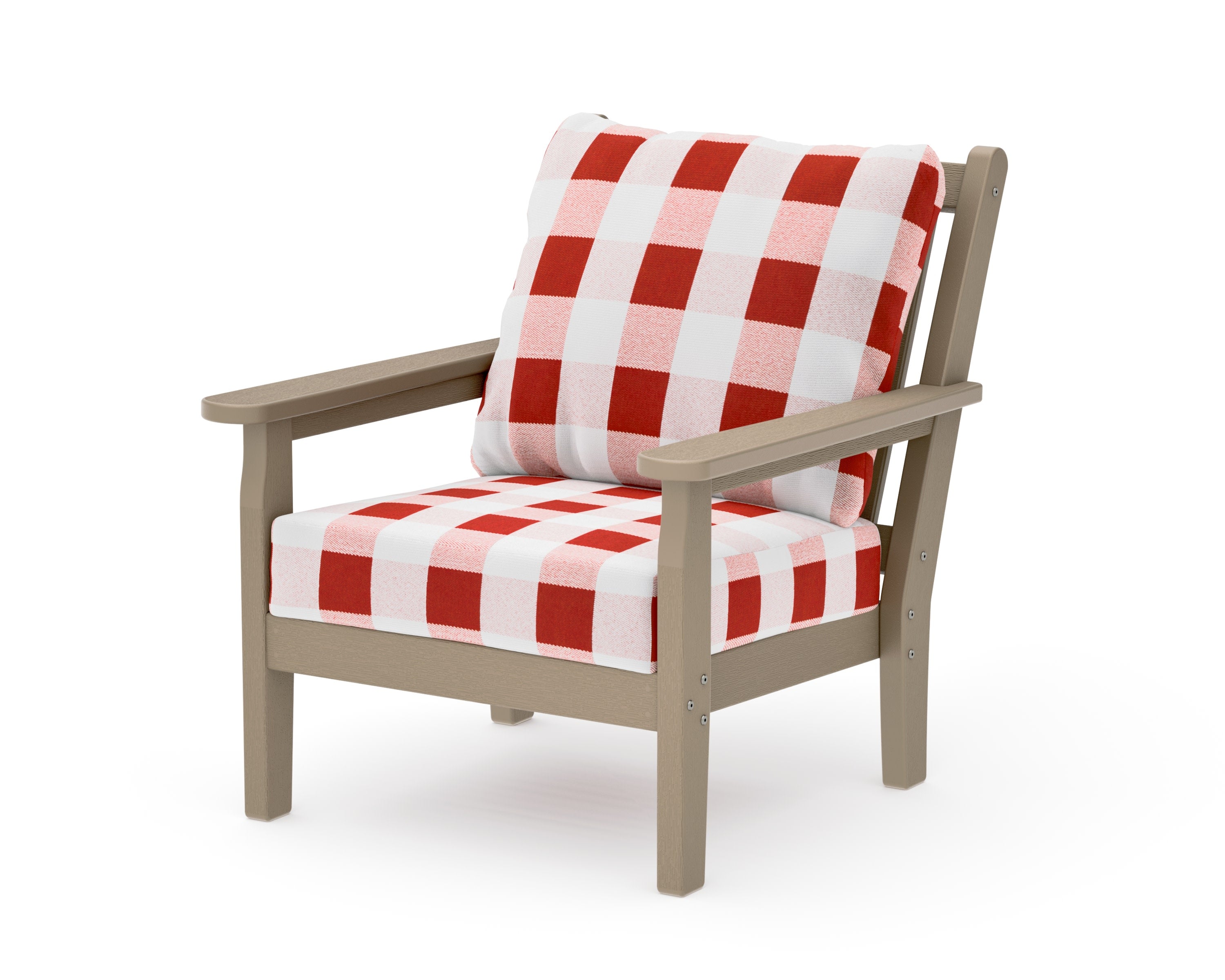 Chippendale Deep Seating Chair in Vintage Sahara / Buffalo Plaid Crimson