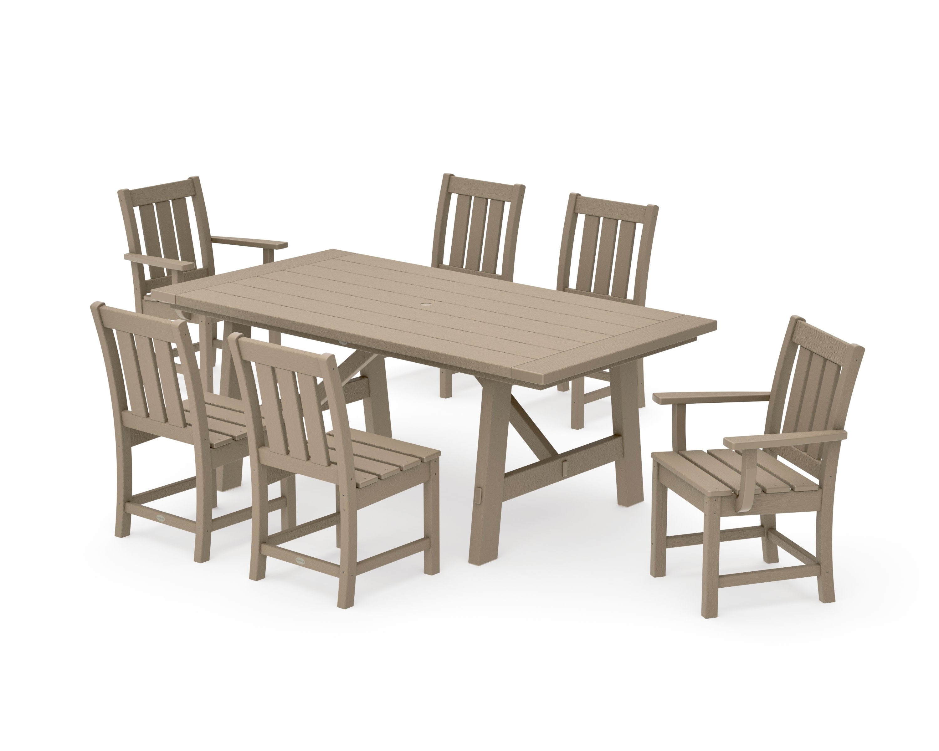 Oxford 7-Piece Rustic Farmhouse Dining Set in Vintage Sahara