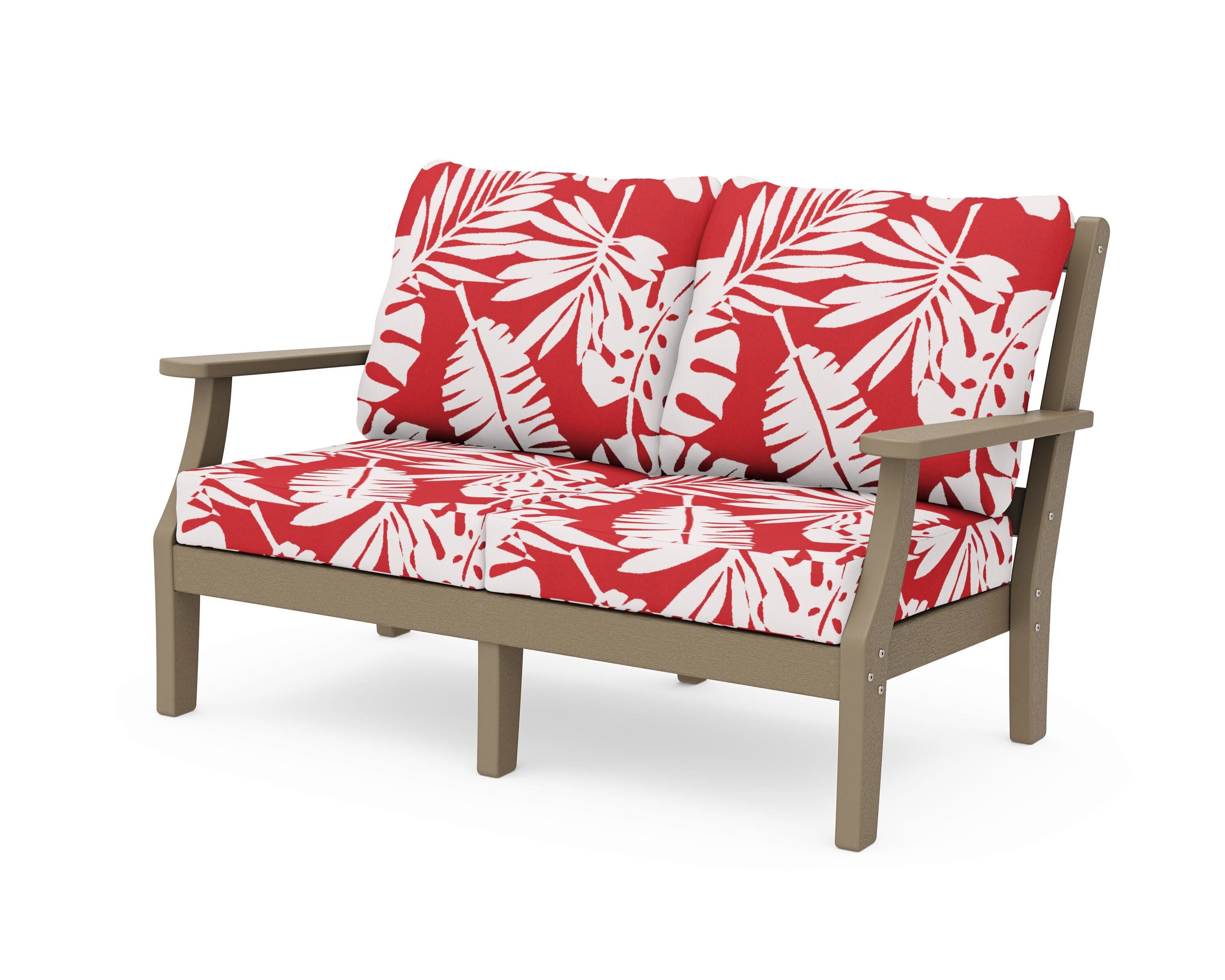 Chinoiserie Deep Seating Loveseat in Vintage Sahara / Leaf Crimson