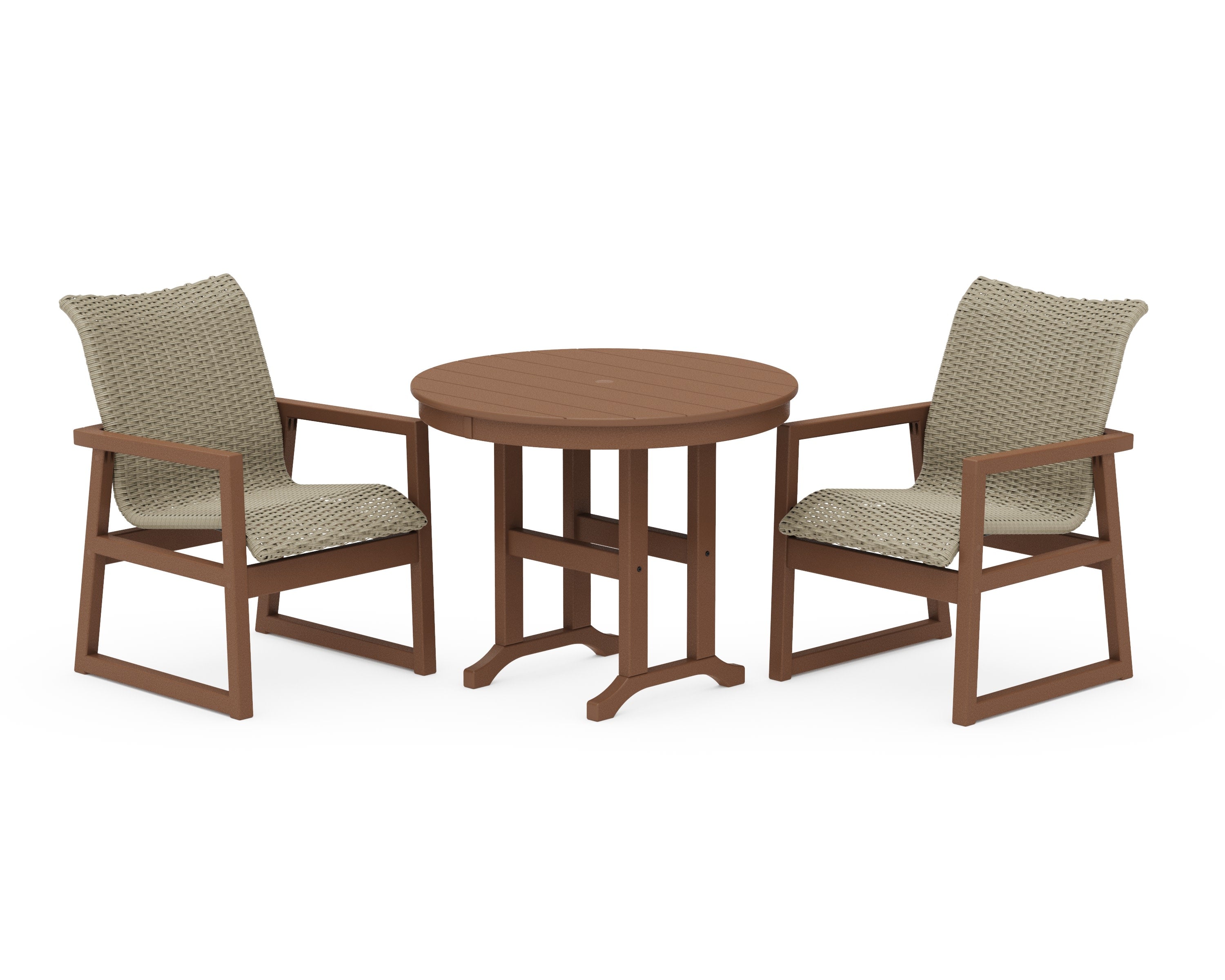 EDGE Woven 3-Piece Farmhouse Dining Set in Teak / Dune Grass