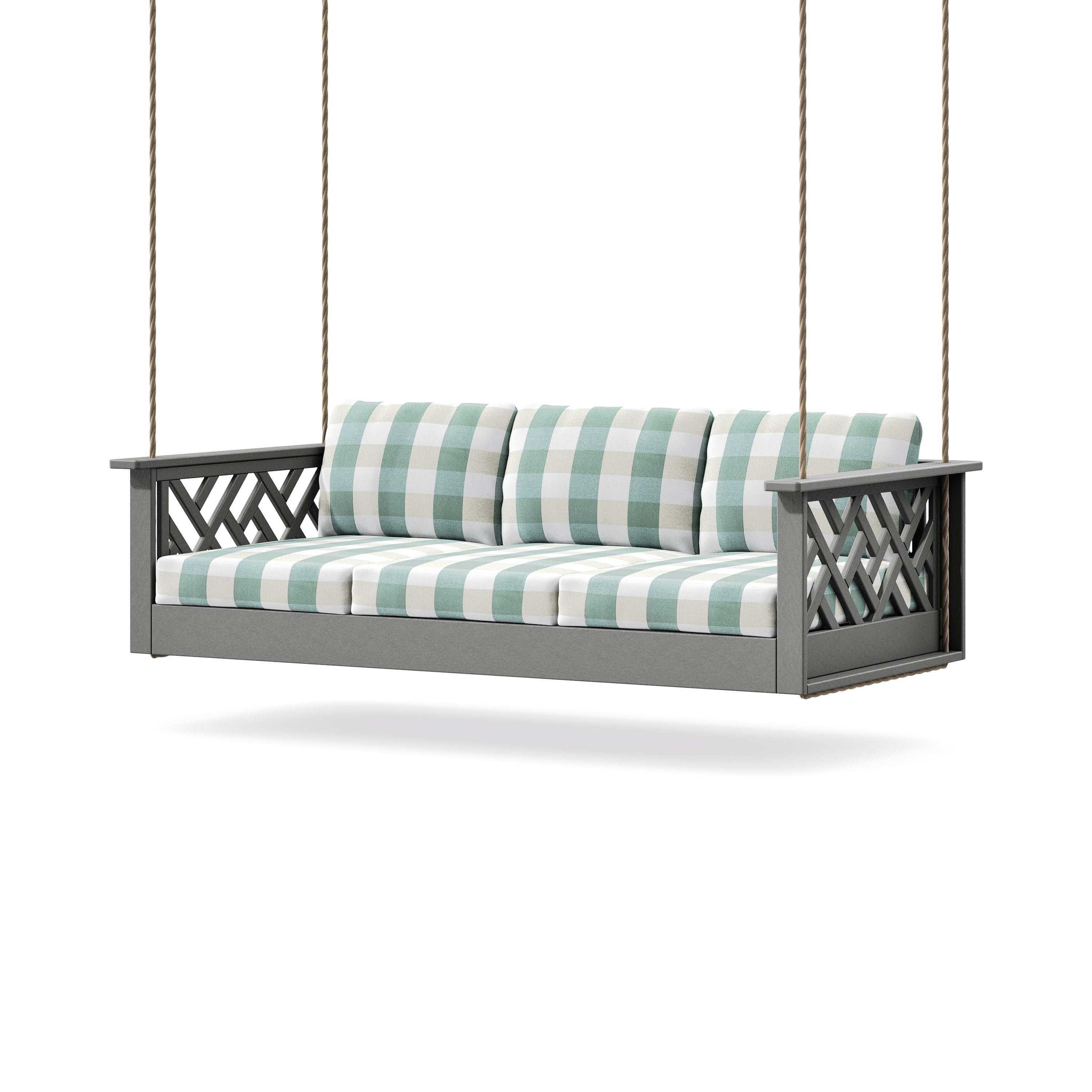 Chippendale Daybed Swing in Slate Grey / Buffalo Plaid Glacier Spa