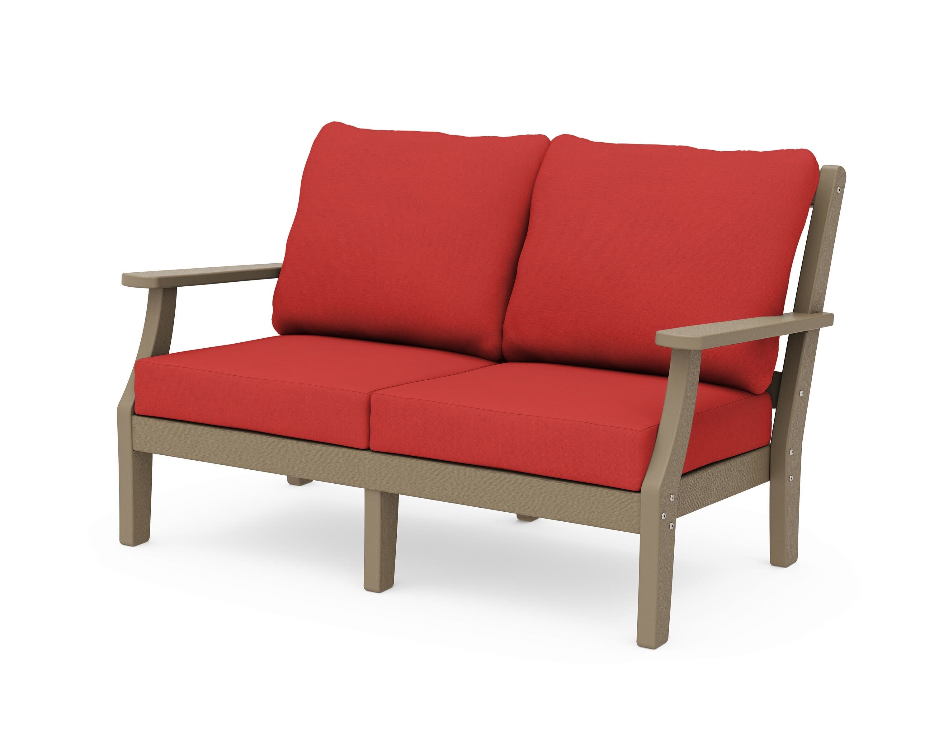 Chinoiserie Deep Seating Loveseat in Vintage Sahara / Crimson Linen
