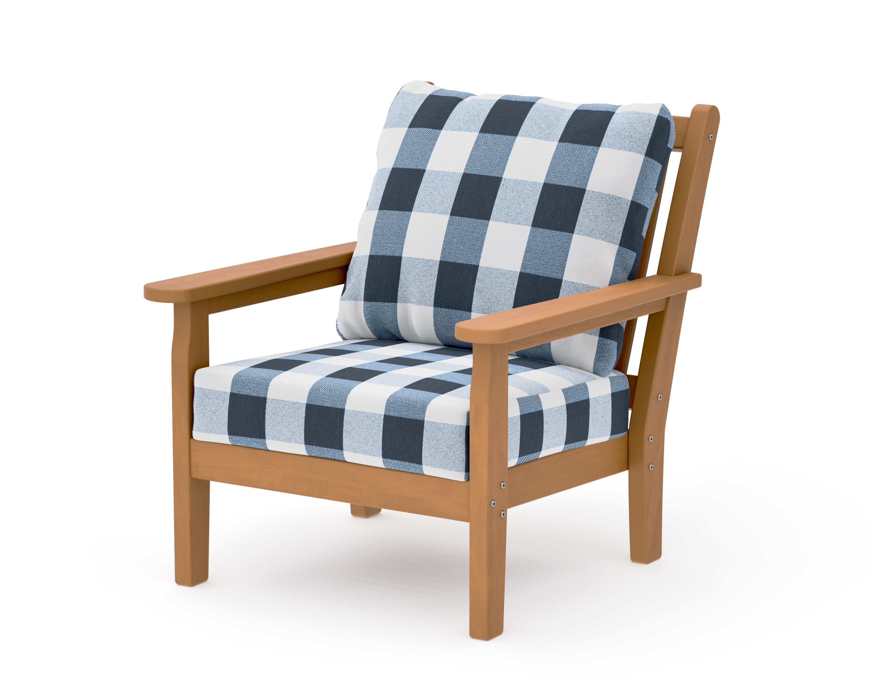 Chippendale Deep Seating Chair in Natural / Buffalo Plaid Marine Indigo