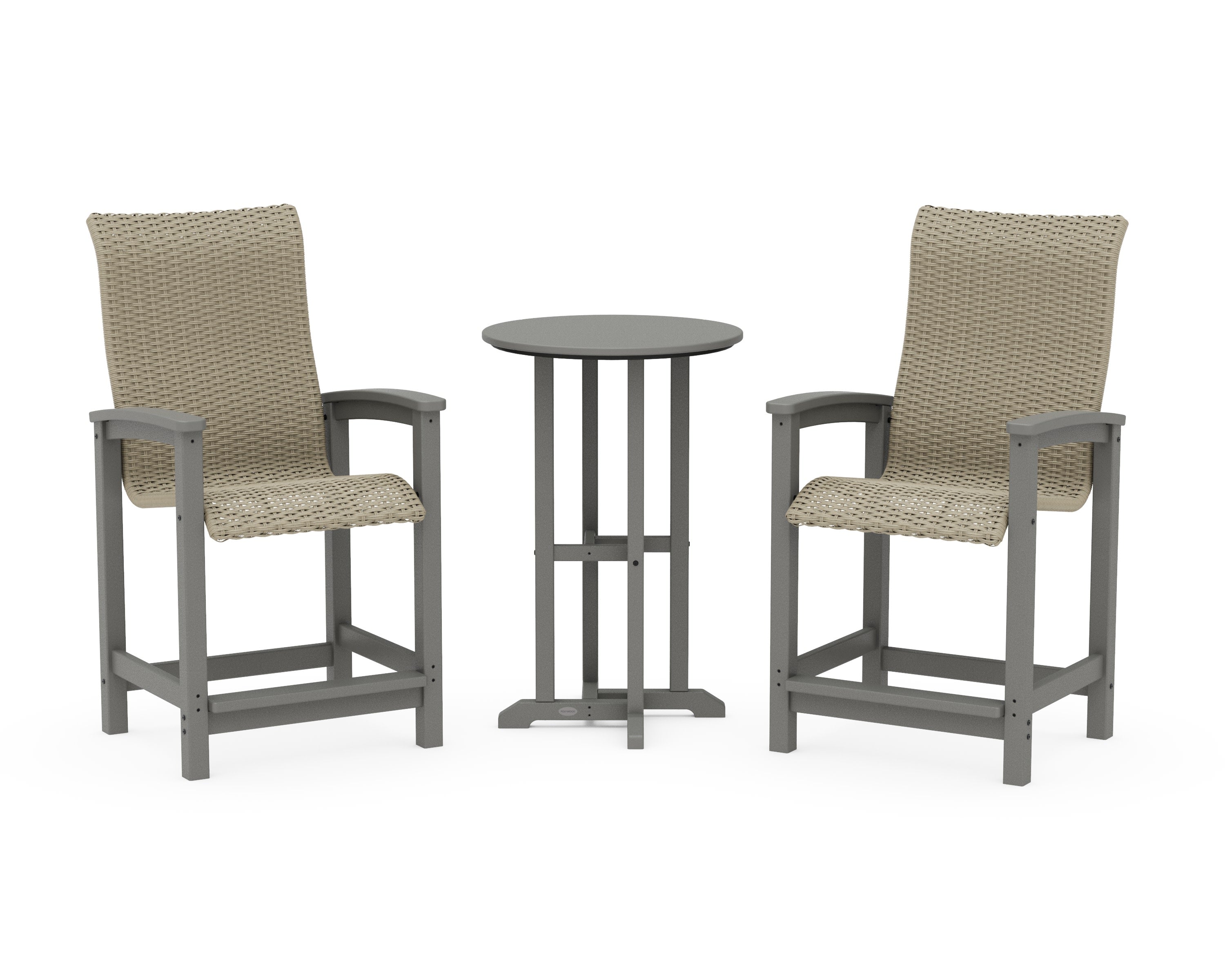 Coastal Woven High-Back 3-Piece Farmhouse Counter Set in Slate Grey / Dune Grass