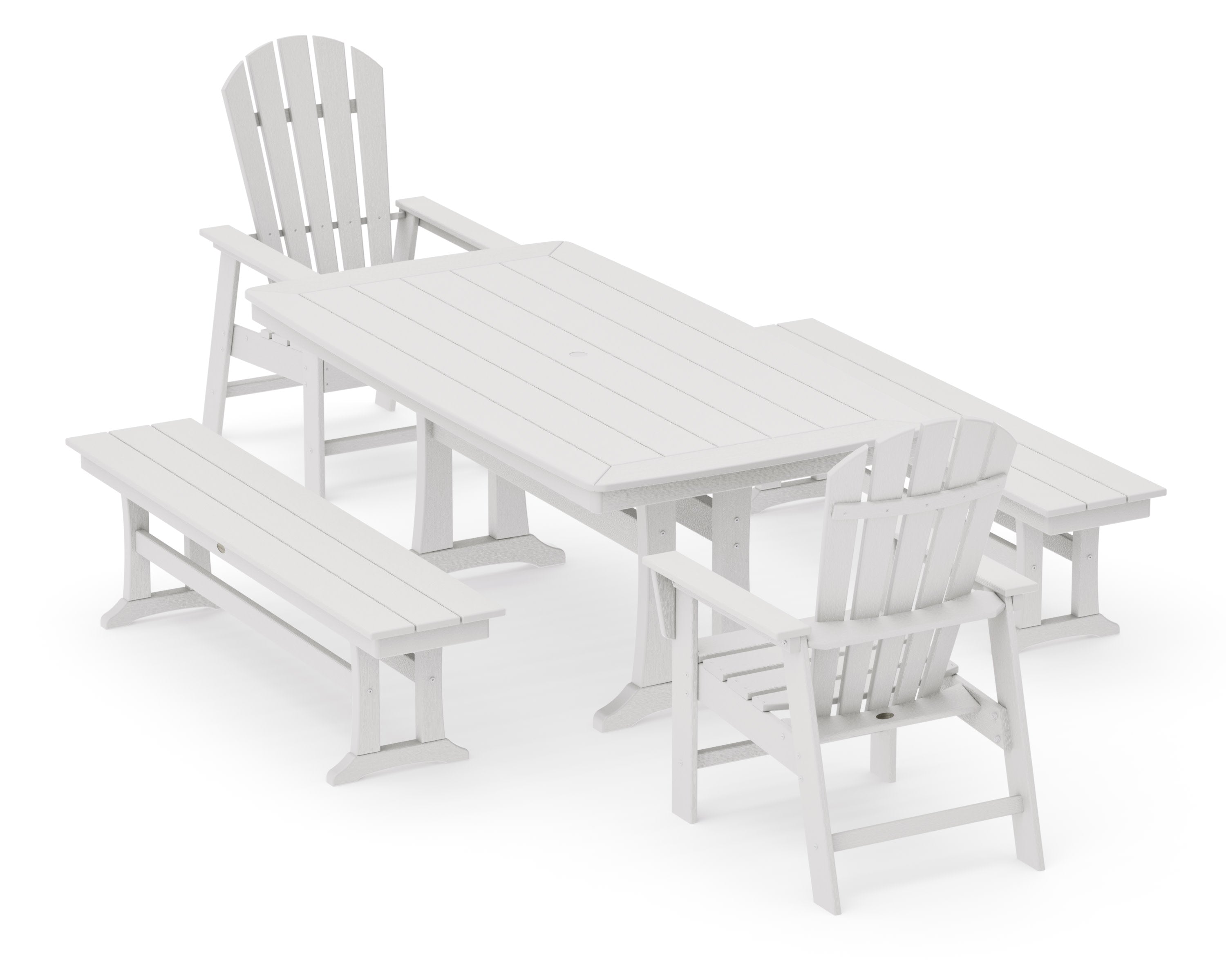 South Beach 5-Piece Dining Set with Trestle Legs in Vintage White