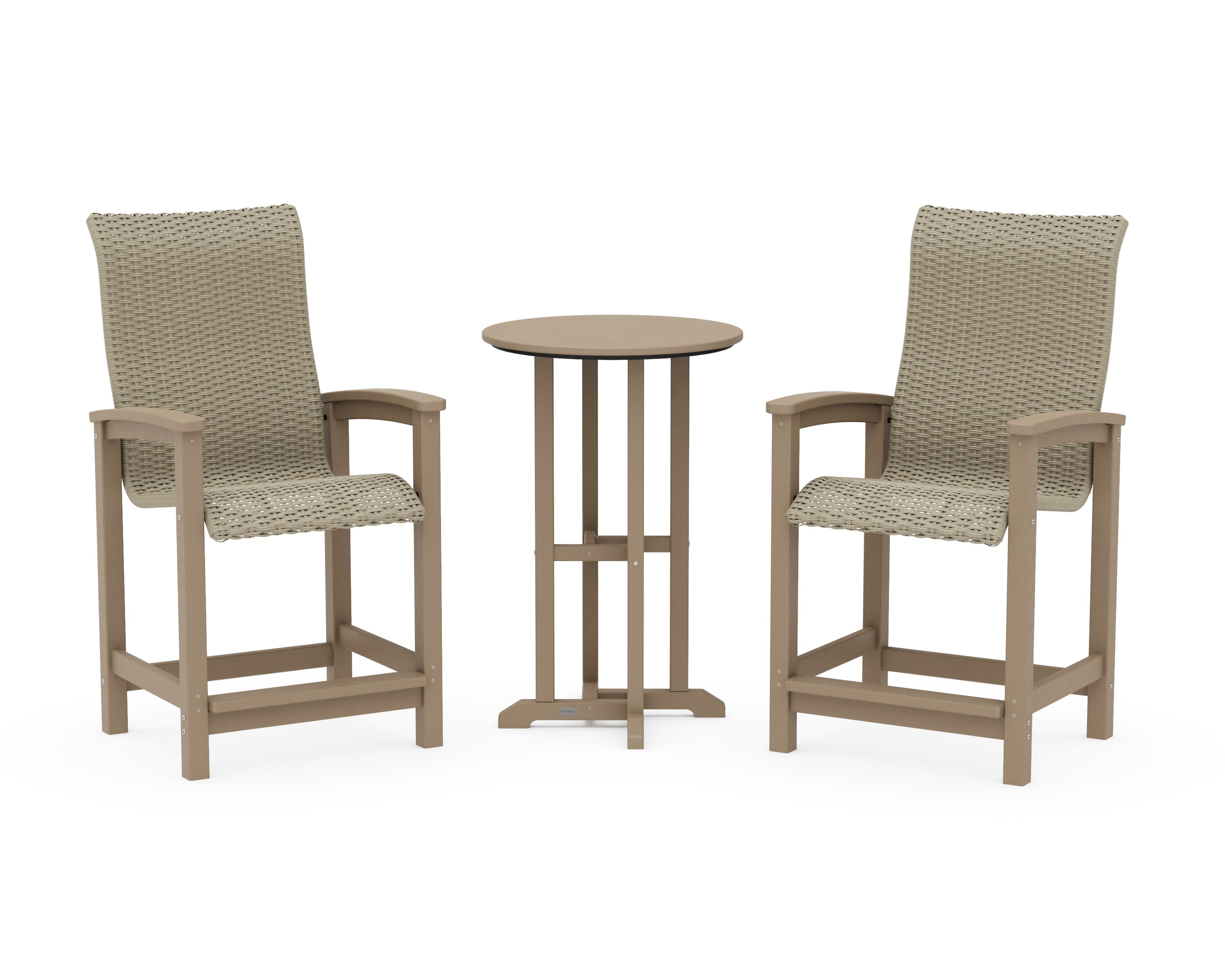 Coastal Woven High-Back 3-Piece Farmhouse Counter Set in Vintage Sahara / Dune Grass
