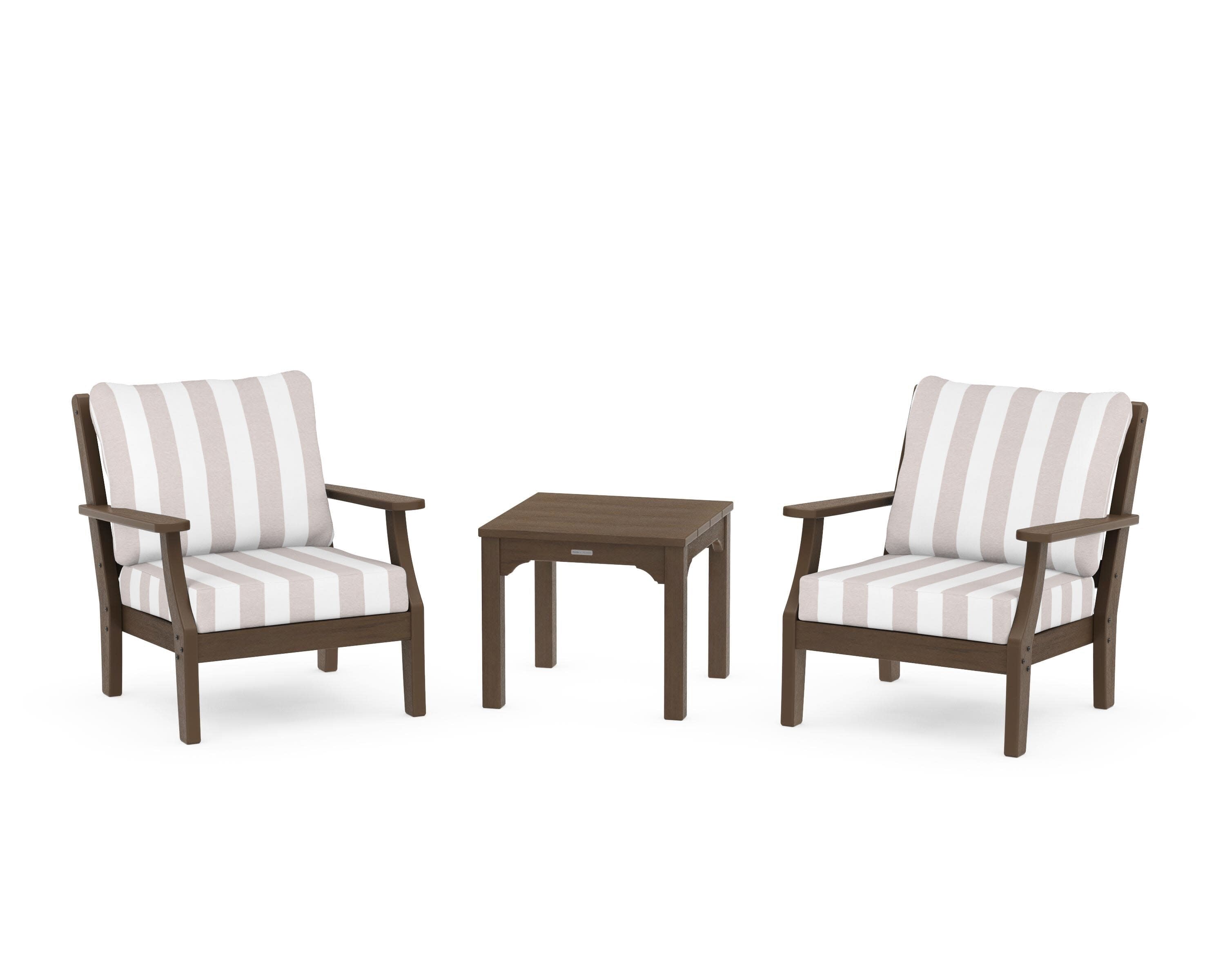 Chinoiserie 3-Piece Deep Seating Set in Kona / Cabana Stripe Dune Burlap