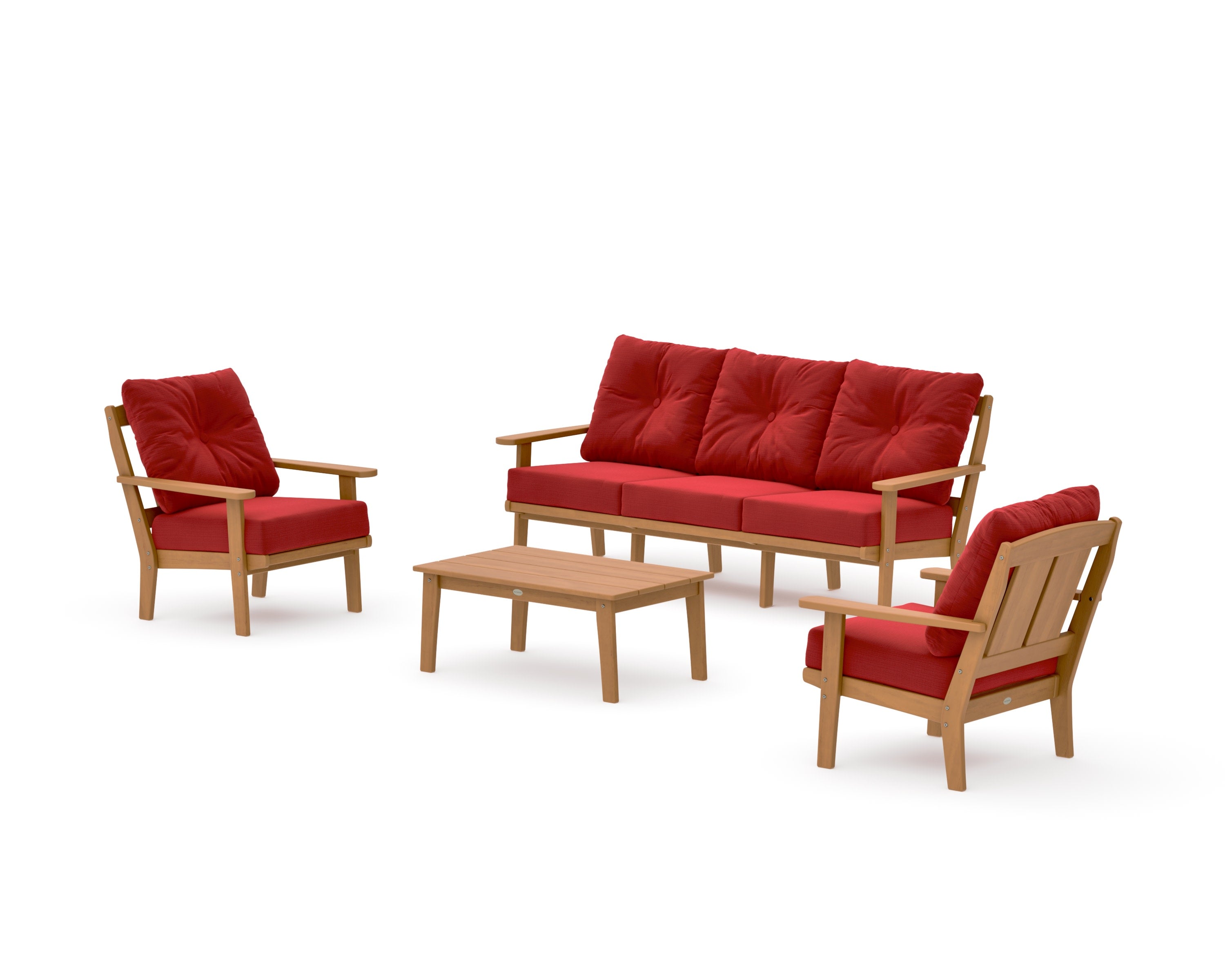 Mission 4-Piece Deep Seating Set with Sofa in Natural / Crimson Linen