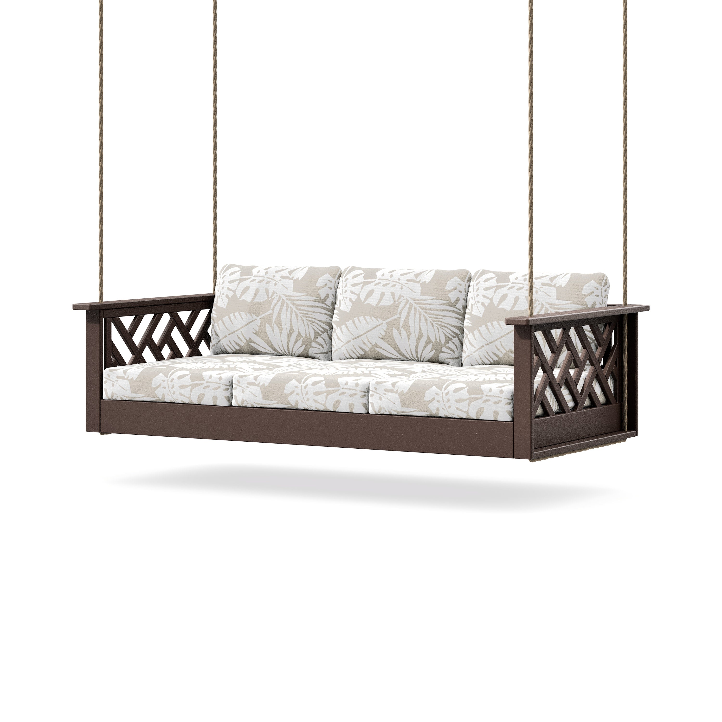 Chippendale Daybed Swing in Mahogany / Leaf Dune Burlap