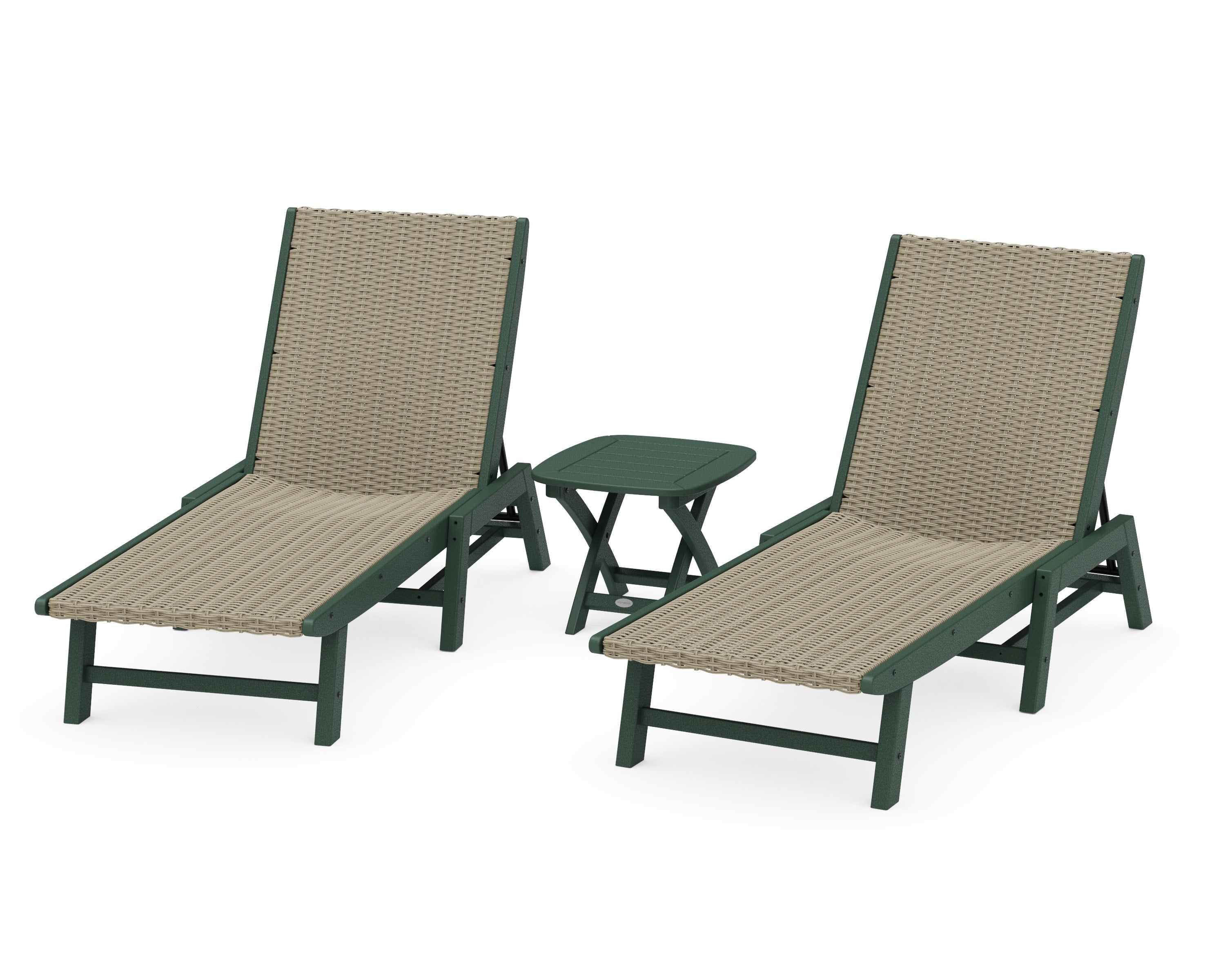 3 - Piece Coastal Woven Chaise Chaise Lounge Set in Green / Dune Grass