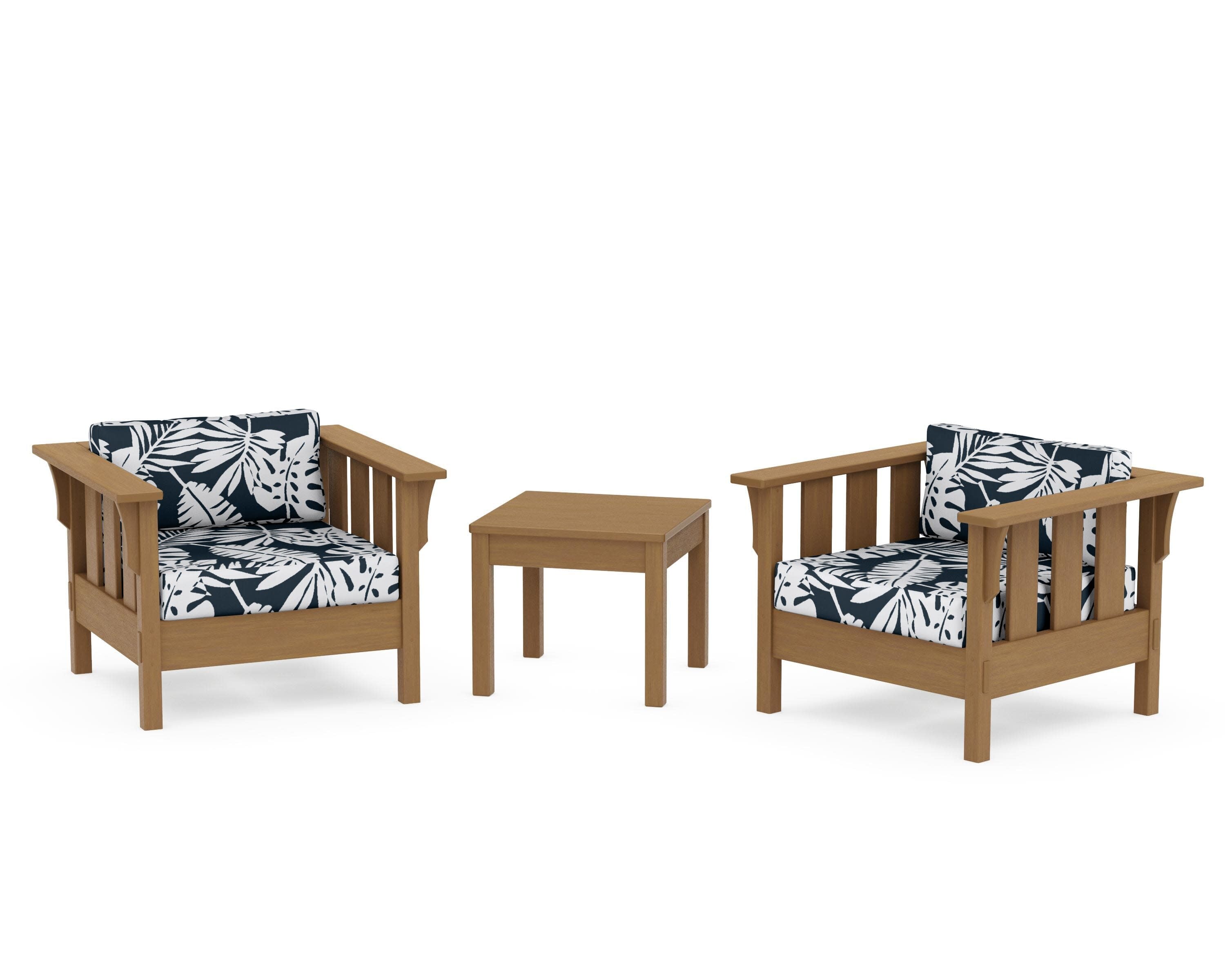 Acadia 3-Piece Deep Seating Set in Natural / Leaf Marine Indigo