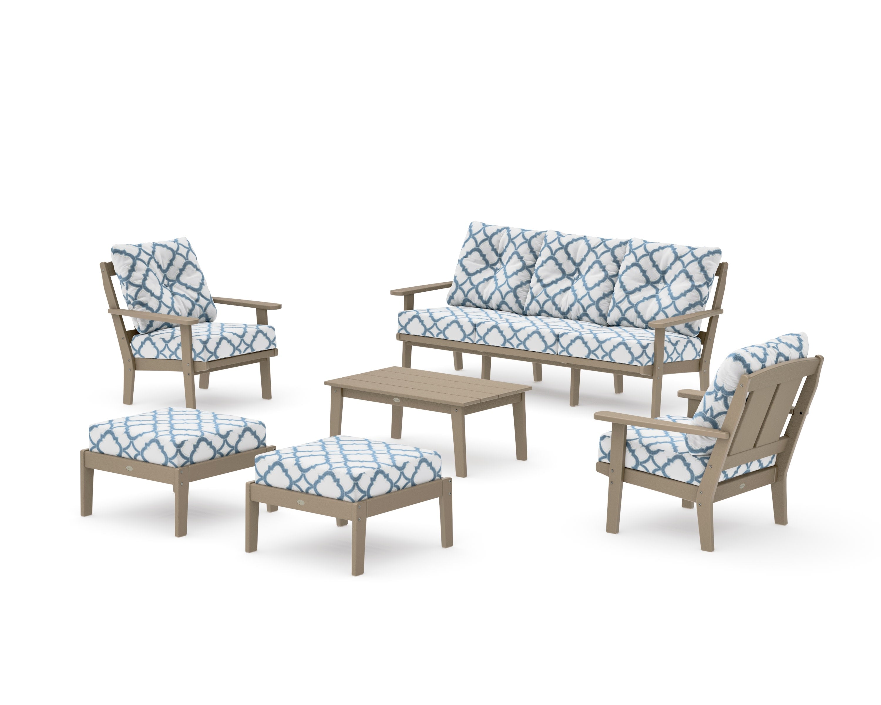 Mission 6-Piece Lounge Sofa Set in Vintage Sahara / Trellis Sky Blue