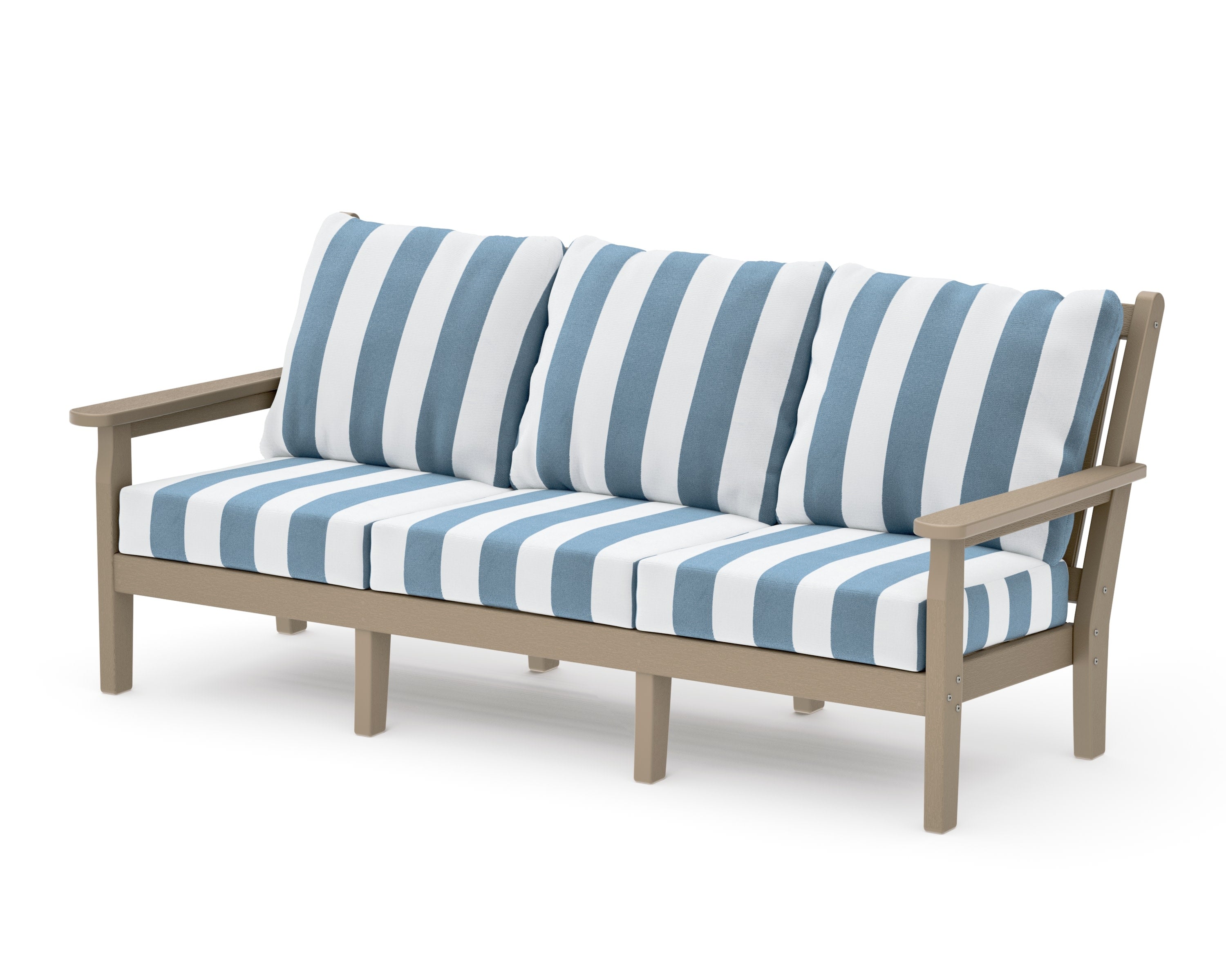 Chippendale Deep Seating Sofa in Vintage Sahara / Cabana Stripe Sky Blue