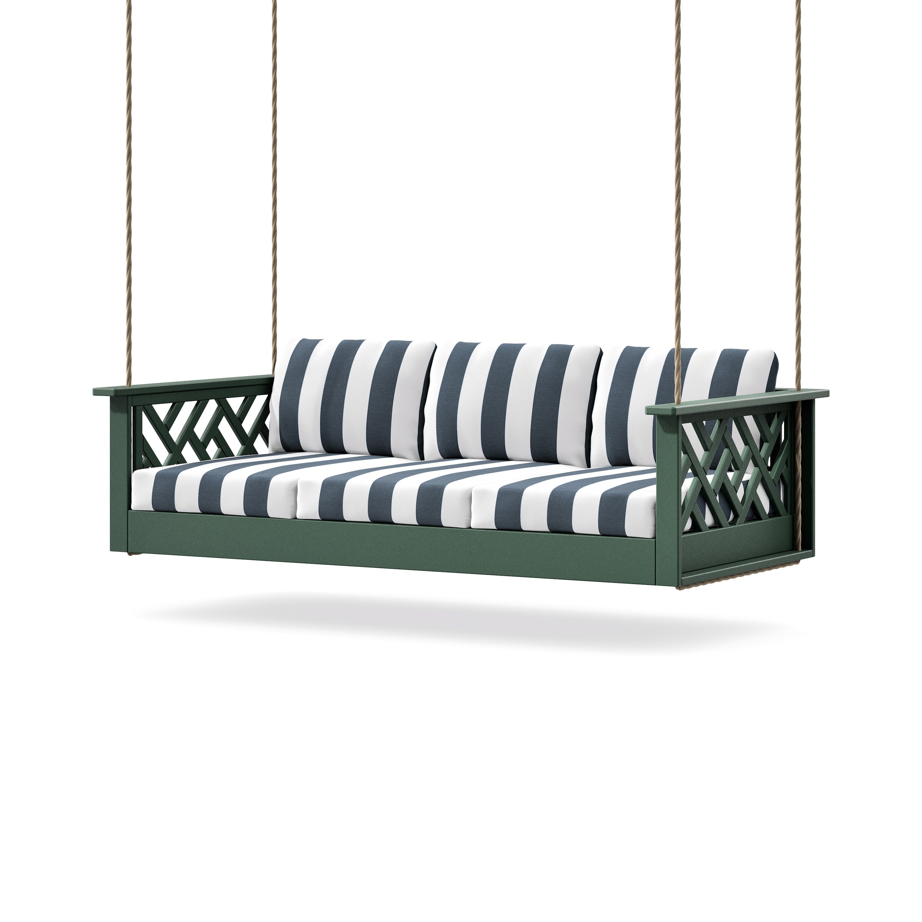 Chippendale Daybed Swing in Green / Cabana Stripe Marine Indigo