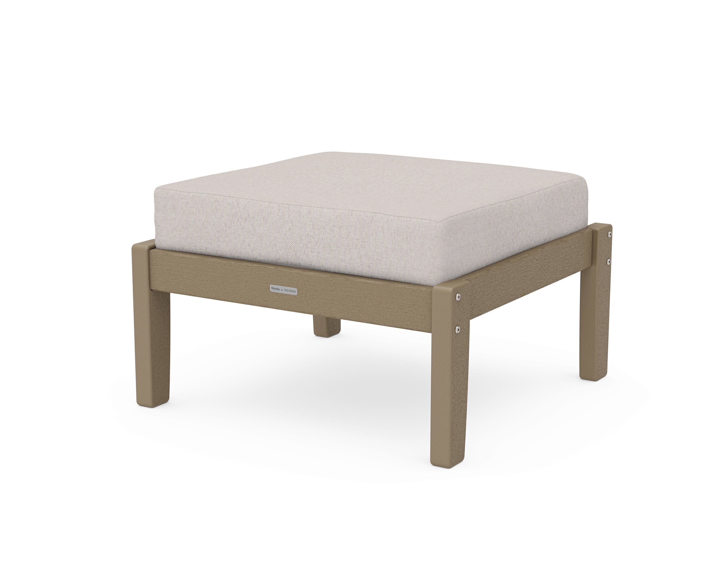 Chinoiserie Deep Seating Ottoman in Vintage Sahara / Dune Burlap