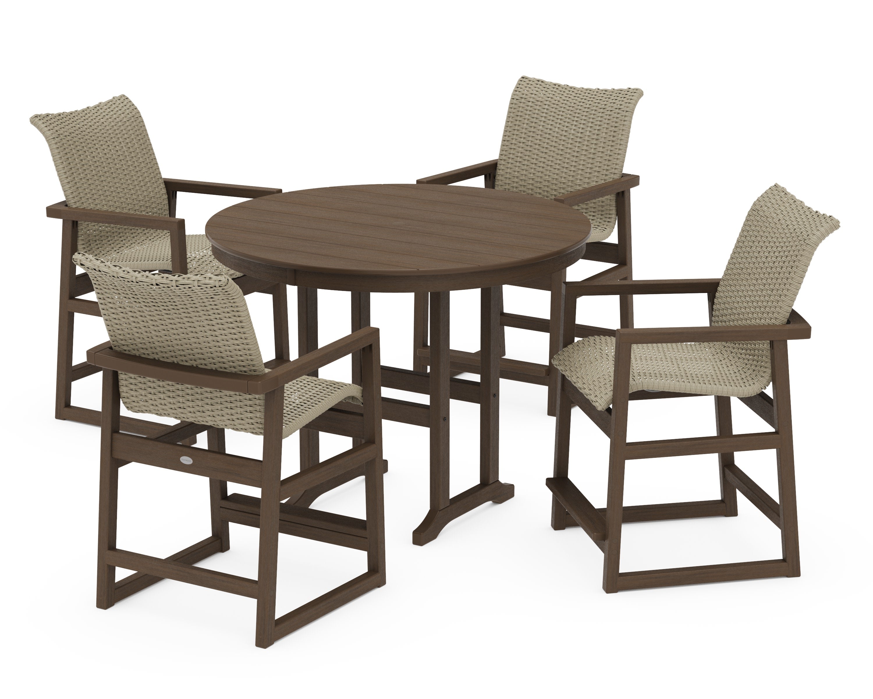 EDGE Woven 5-Piece Round Farmhouse Counter Set in Kona / Dune Grass