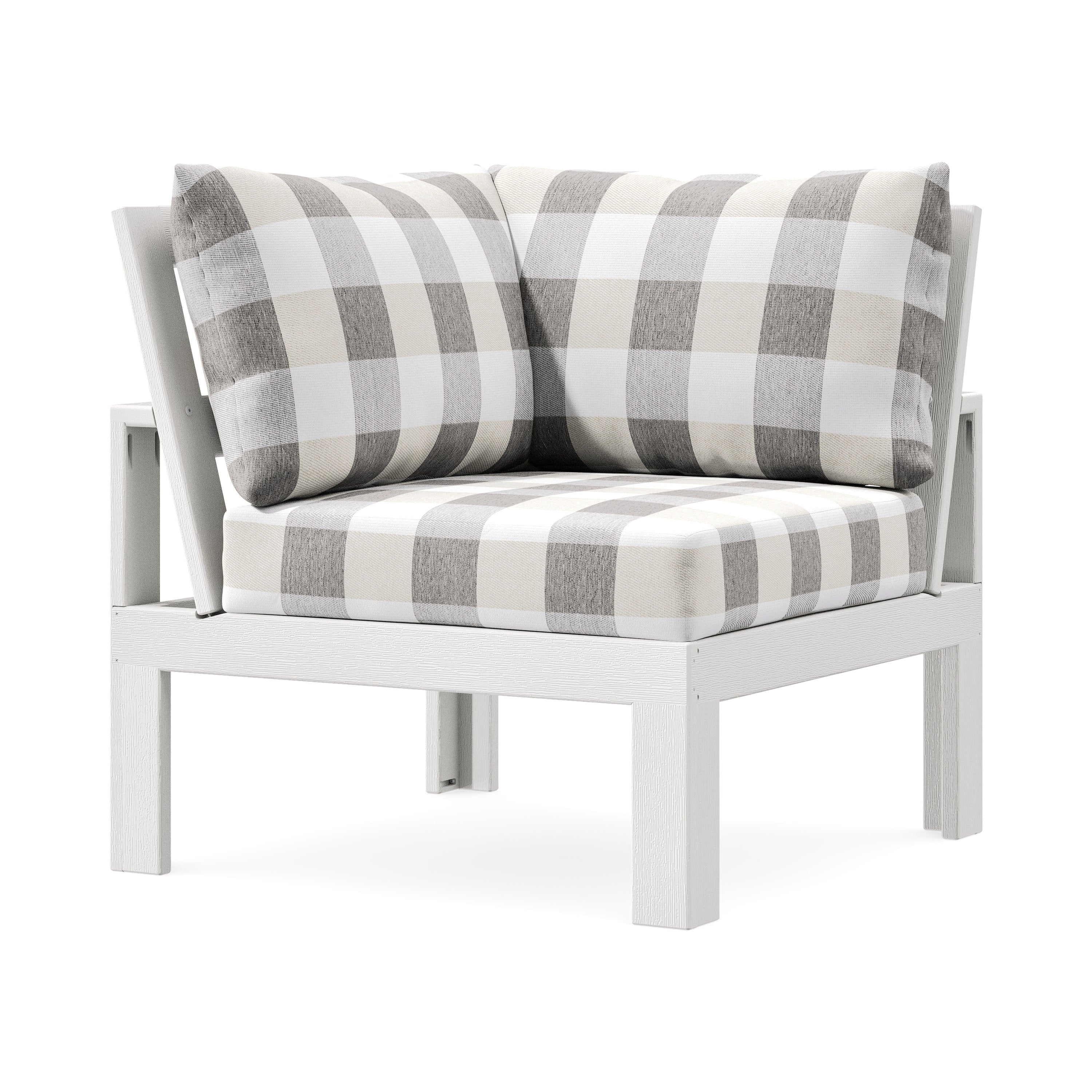Modular Corner Chair in Vintage White / Buffalo Plaid Grey Mist