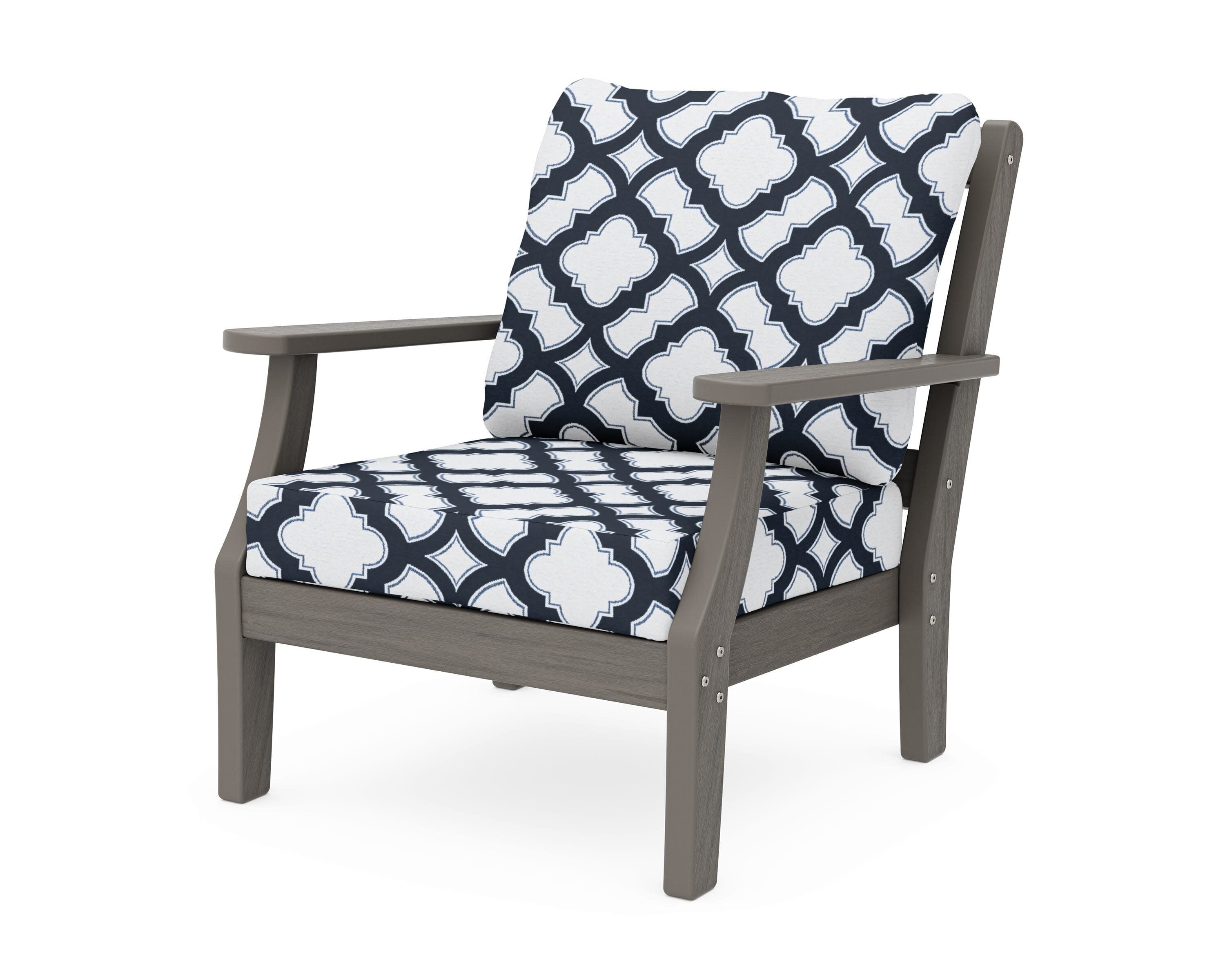 Chinoiserie Deep Seating Chair in Driftwood / Trellis Marine Indigo