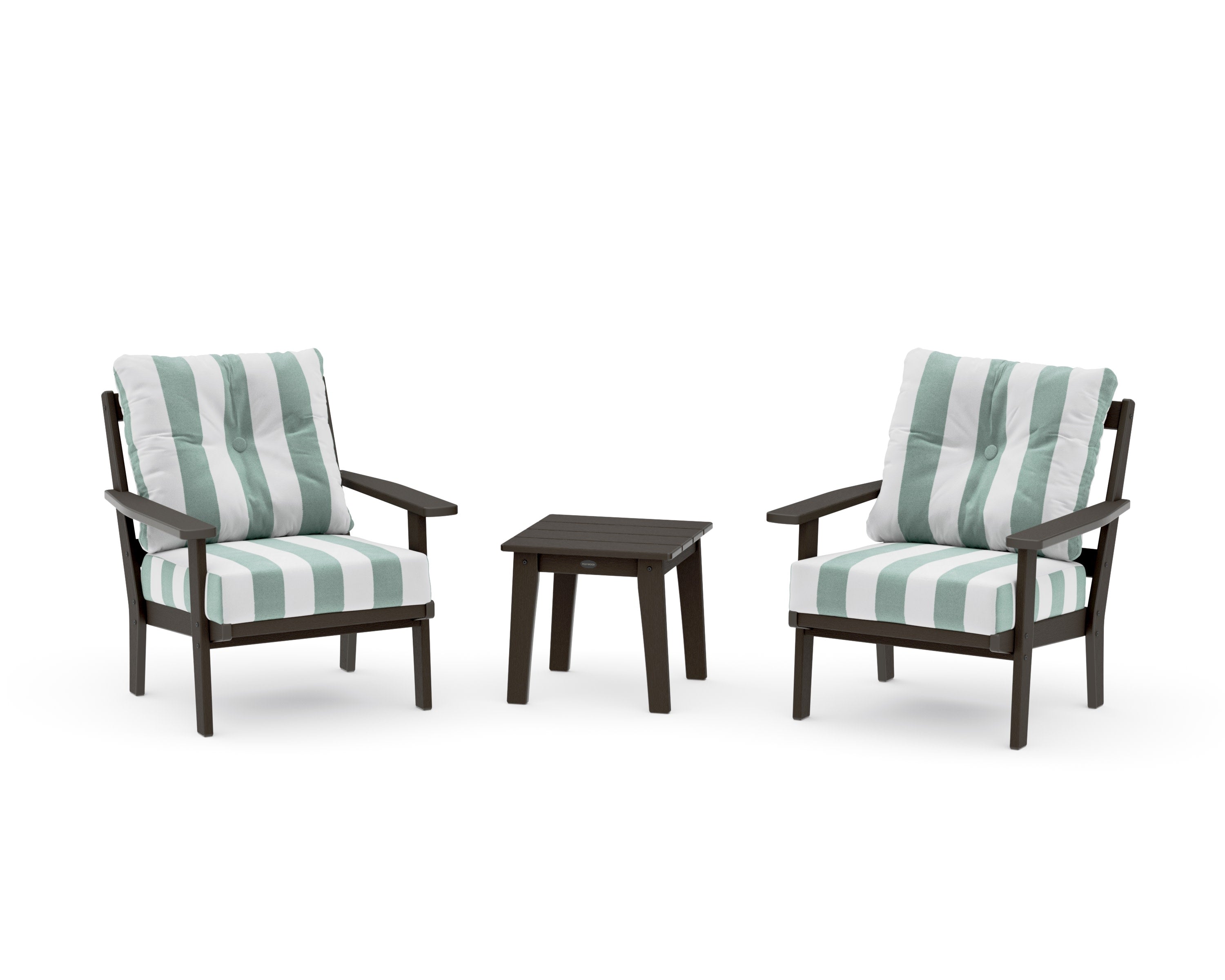 Oxford 3-Piece Deep Seating Set in Vintage Coffee / Cabana Stripe Glacier Spa