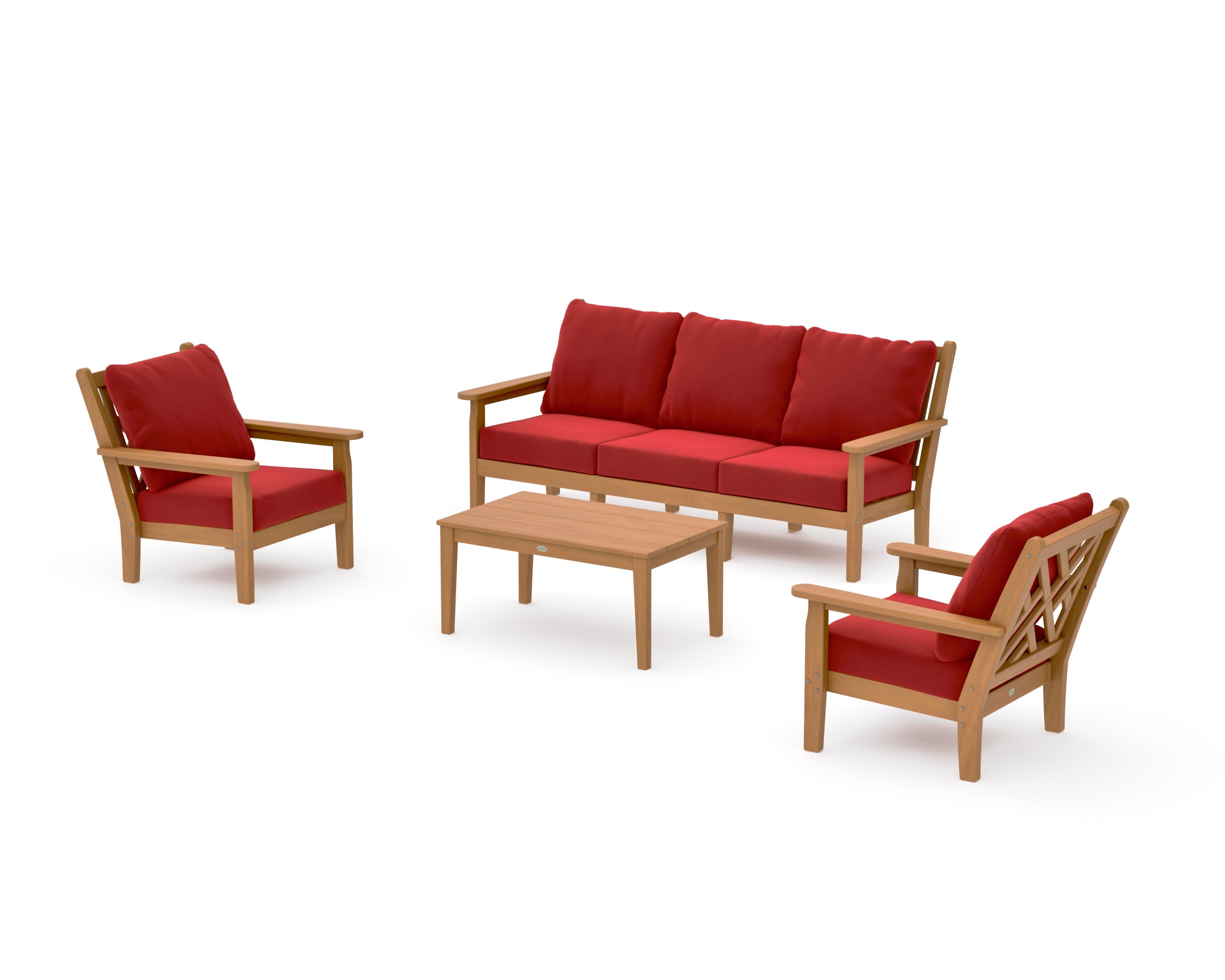 Chippendale 4-Piece Deep Seating Set with Sofa in Natural / Crimson Linen