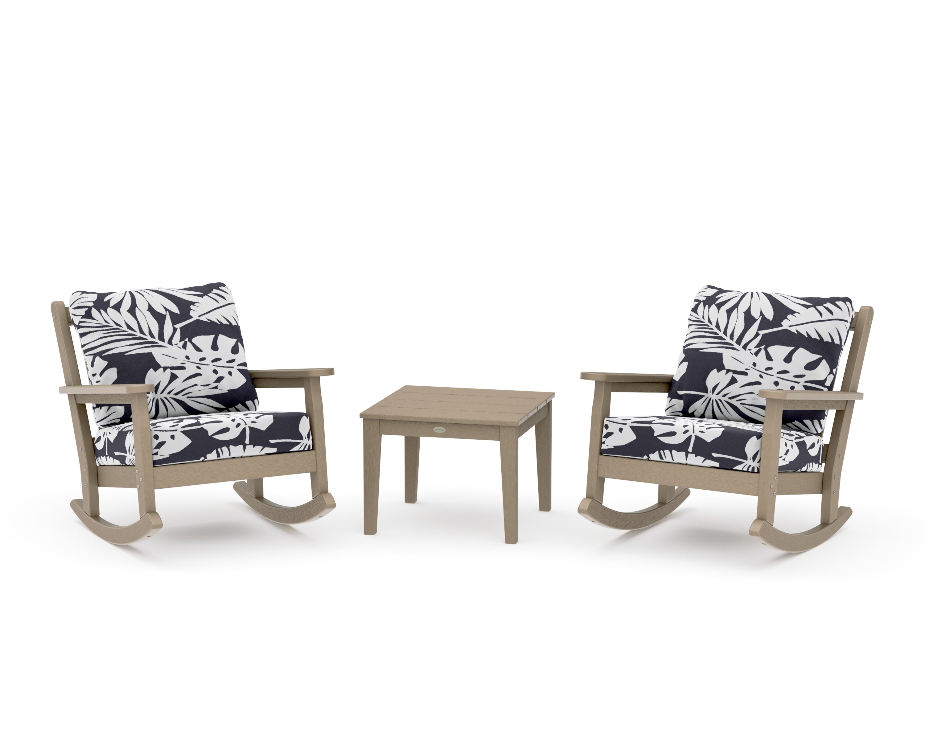 Chippendale 3-Piece Deep Seating Rocker Set in Vintage Sahara / Leaf Navy