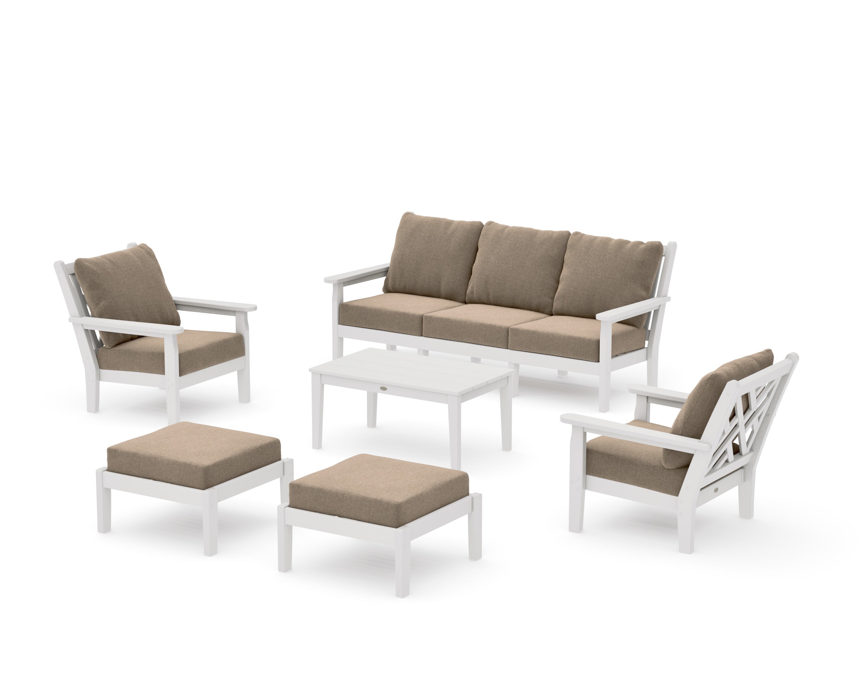 Chippendale 6-Piece Lounge Sofa Set in Vintage White / Spiced Burlap