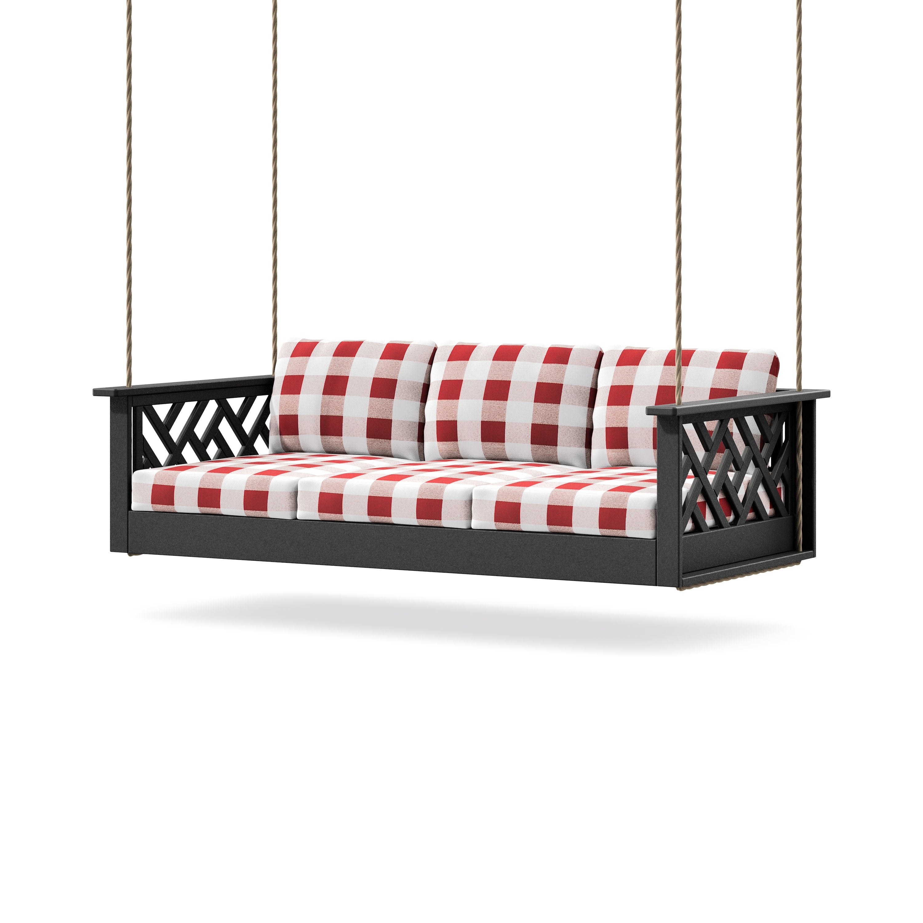Chippendale Daybed Swing in Black / Buffalo Plaid Crimson
