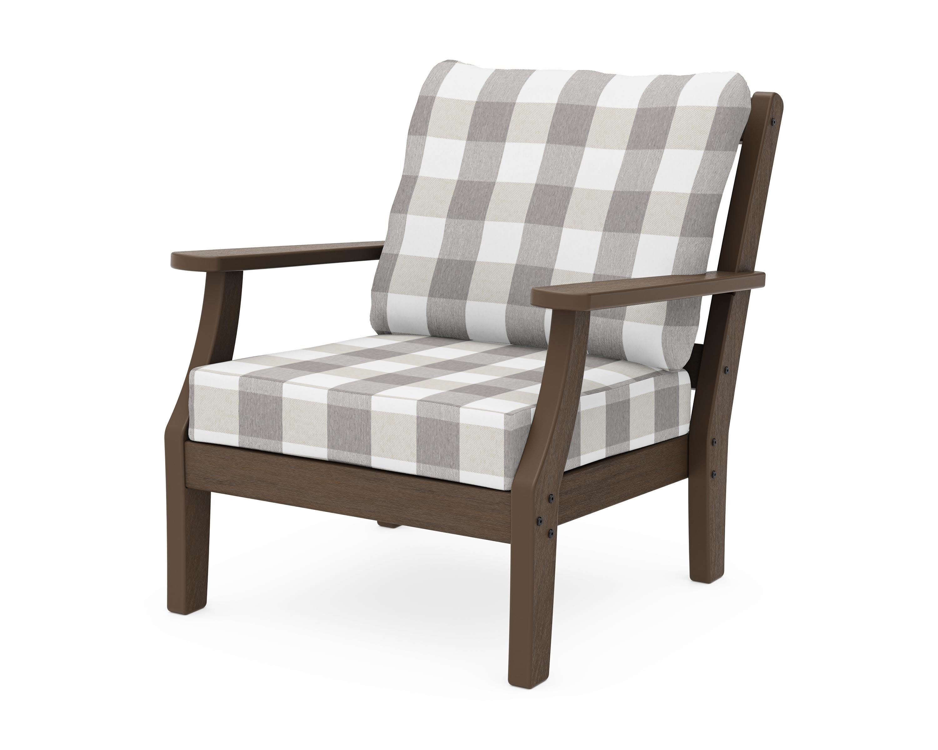 Chinoiserie Deep Seating Chair in Kona / Buffalo Plaid Grey Mist