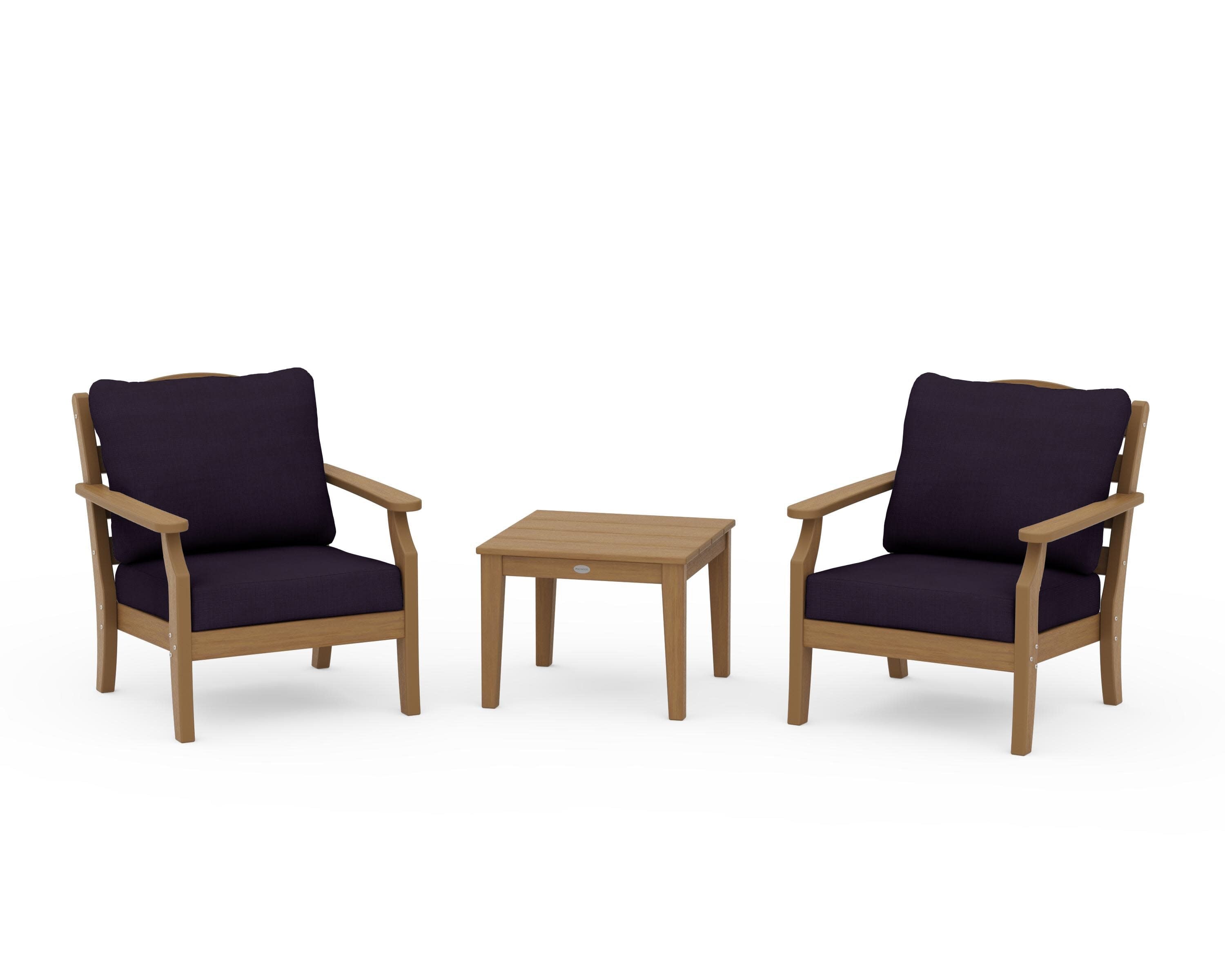 Savannah 3-Piece Deep Seating Set in Natural / Navy Linen